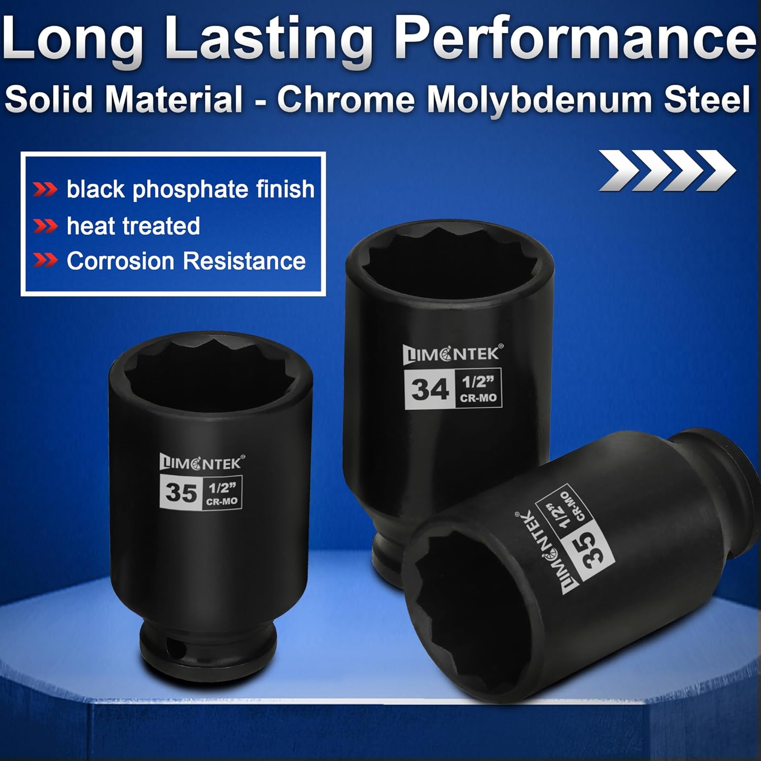 12 Point Axle Nut Socket Set 1/2'' Drive Spindle Nut Socket Set, 8pcs Deep Impact Socket Set 14mm 17mm 19mm 30mm 32mm 34mm 35mm 36mm