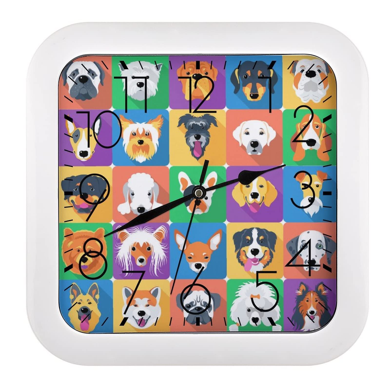 Horloge Murale Chiens Carrée pour Salon | Déco Canine Cuisine