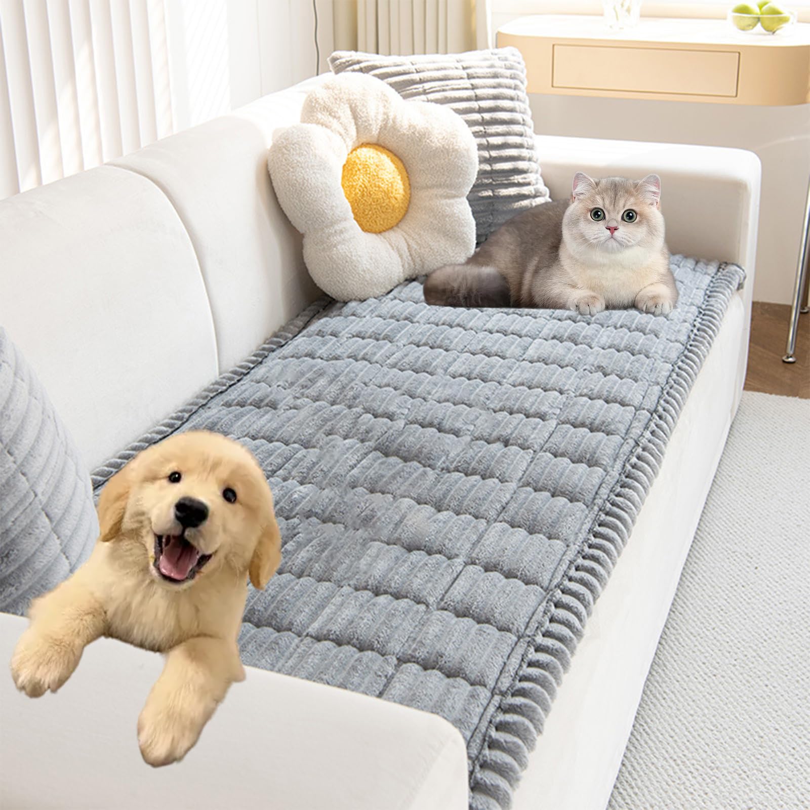 Cosy Plush Pet Seat Sofa Cover, Non Slip Couch Cover, Pet Friendly Sofa Cover 2/3/4 Seater, L Shape, Washable Sofa Pad Protector from Pets/Kids/Dogs (Grey, 60x120cm)