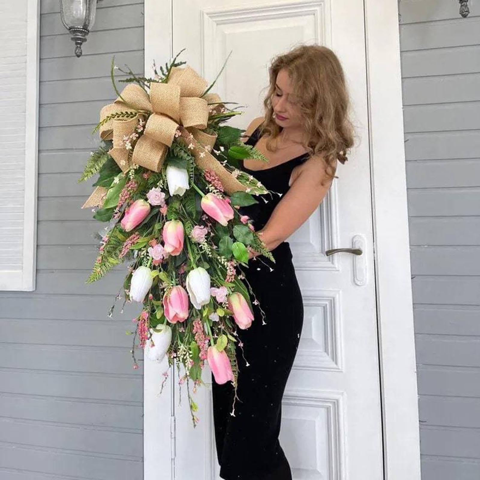 Ghirlanda A Decorazione per Portico 55 Cm | Ghirlanda Primaverile Per Casa Porta d'Ingresso Portico Parete Finestra Festival Matrimonio Primavera Autunno Inverno