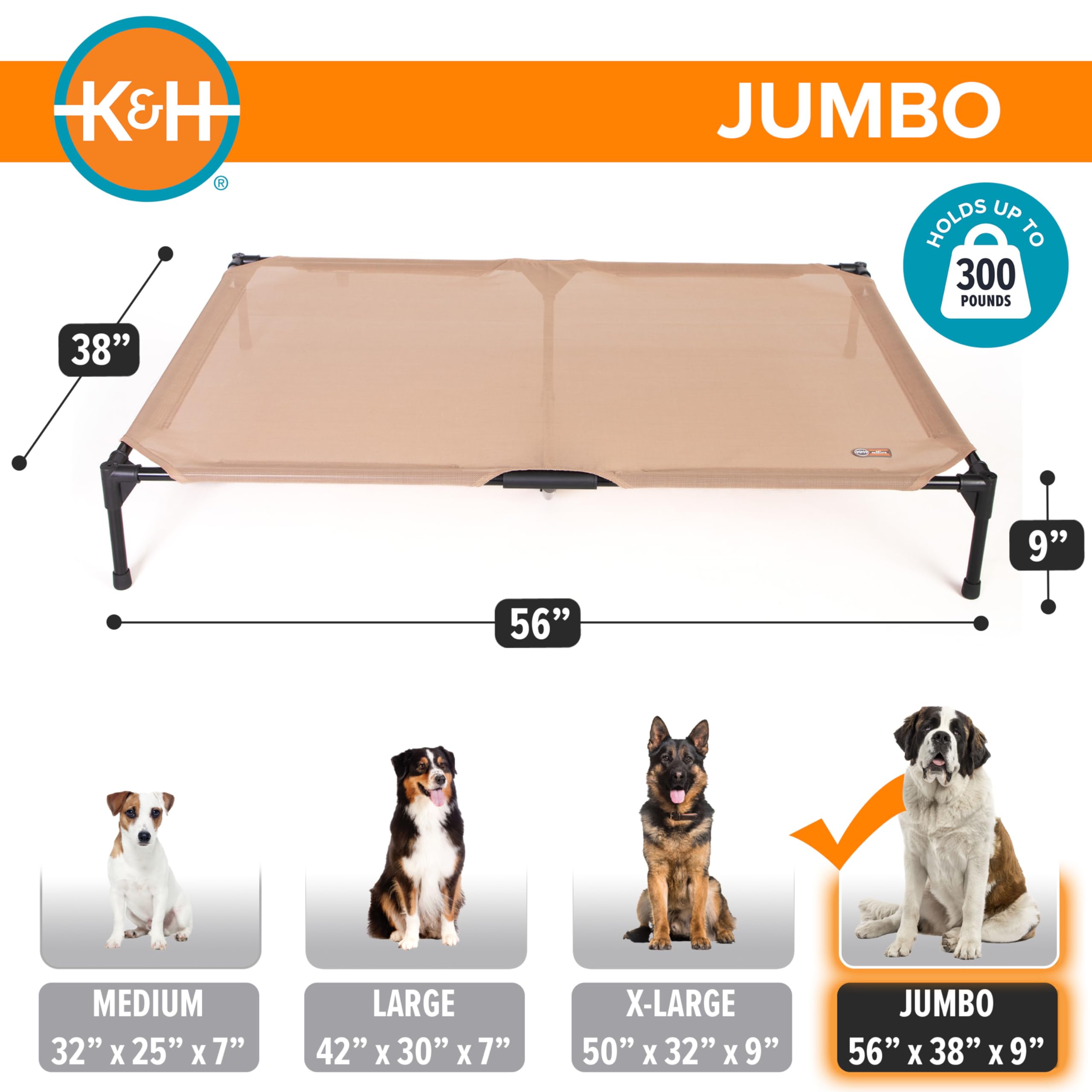 K&H Pet Products Lit surélevé pour Chien, lit rafraîchissant avec Maille Respirante Lavable pour Grands Chiens, lit à Plateforme surélevée Portable pour Animaux de Compagnie, Cadre en métal Robuste,