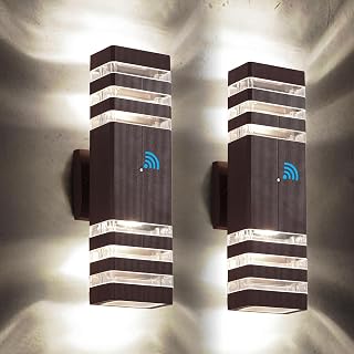 2 Pack Outdoor Light Fixtures, Dusk to Dawn Sensor Exterior Lights, Brown | Aluminum, IP65, 3000K Warm White, Waterproof Front Porch Light Fixture Modern Outdoor Wall Sconce for Garage Door, 3-Layer