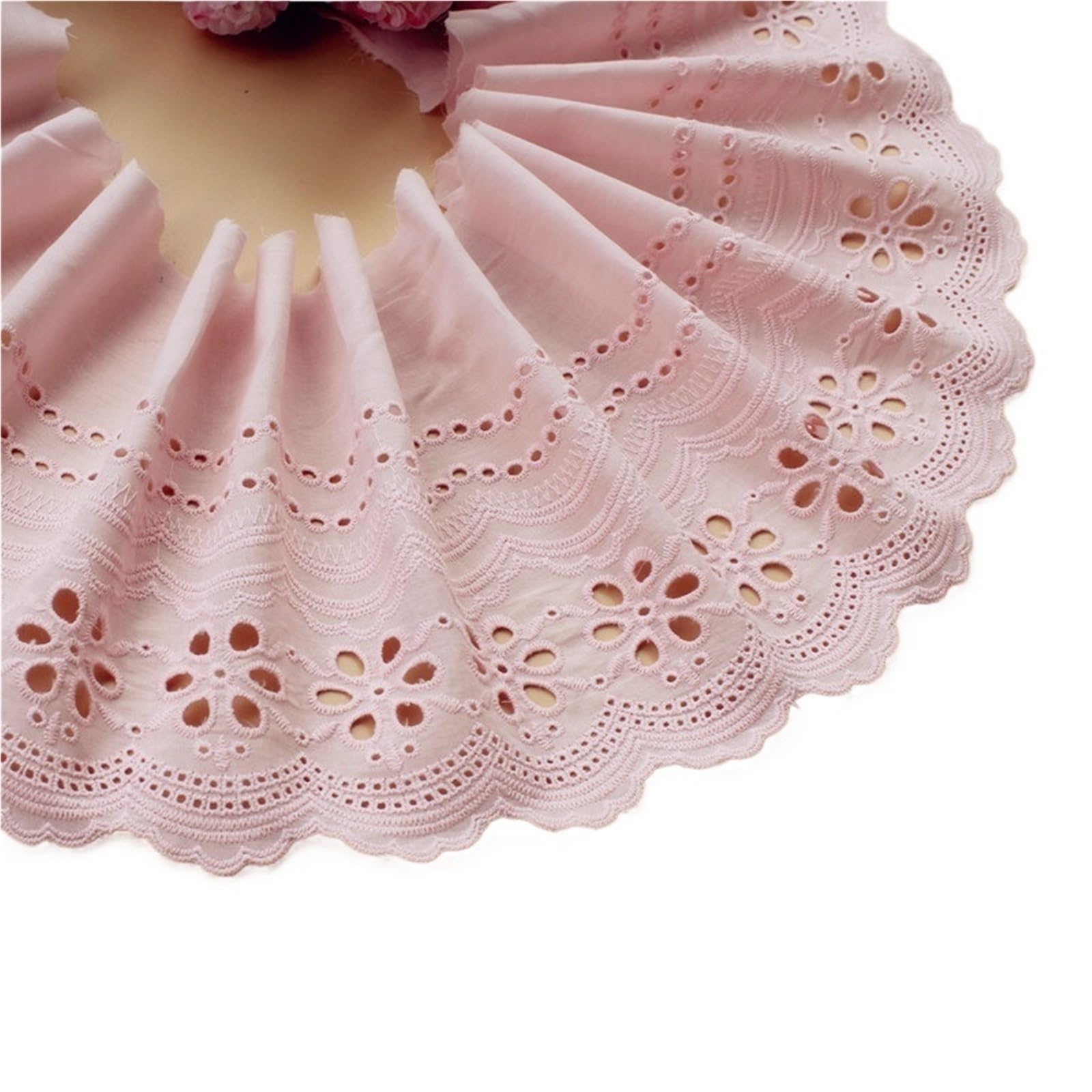 Cinta De Encaje De Algodón Con Ojales Tela de algodón 5 yardas, adorno encaje bordado, ropa mujer, vestido, tela DIY 21CM ancho(Pink,9.5-10Yards)