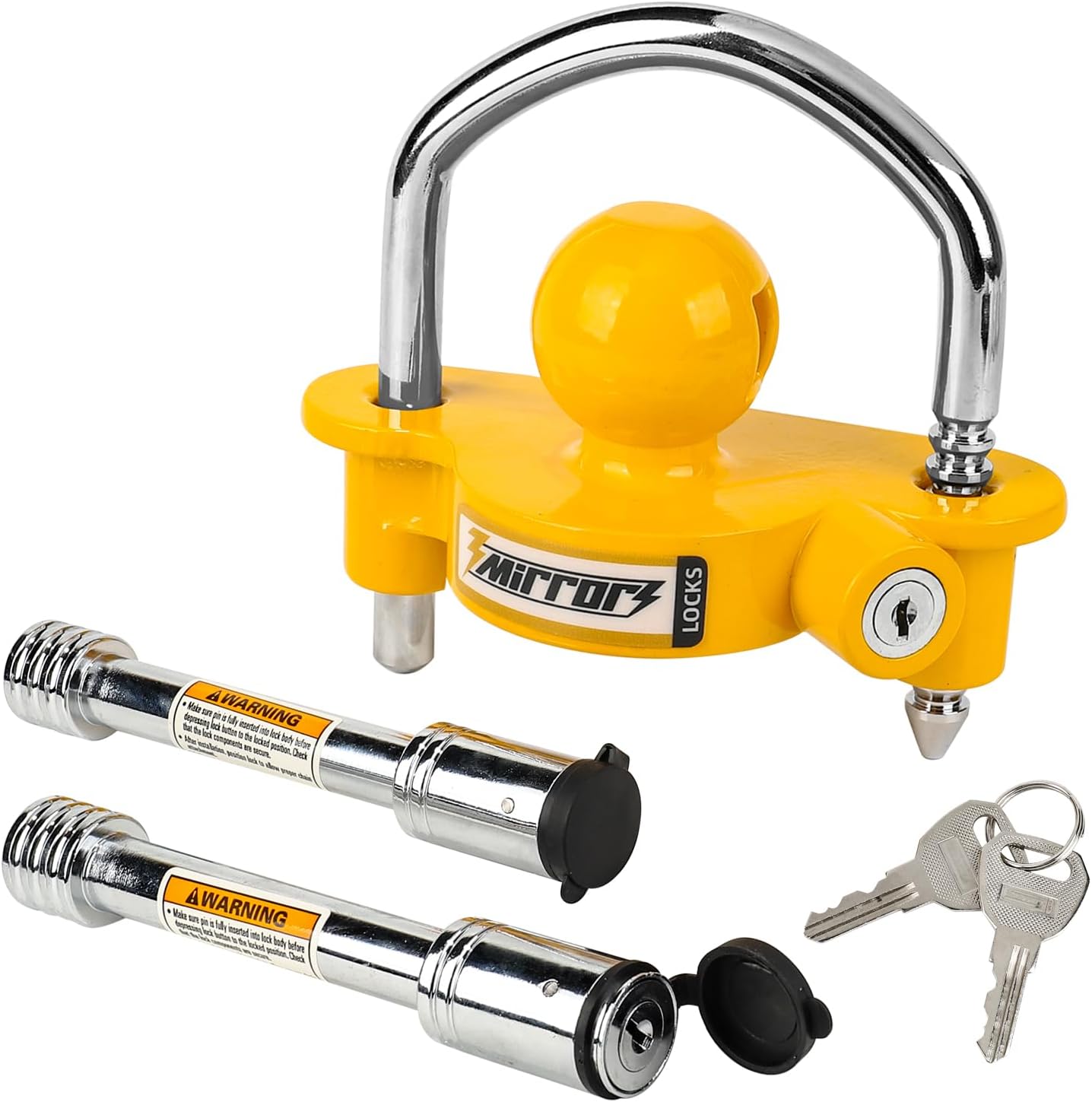 3mirrors Trailer Hitch Locks - Ball Hitch Lock + 2 Hitch Pin Lock Fits 1-7/8 Inch, 2 Inch, 2-5/16 Inch Couplers for Trailer Truck Car Boat