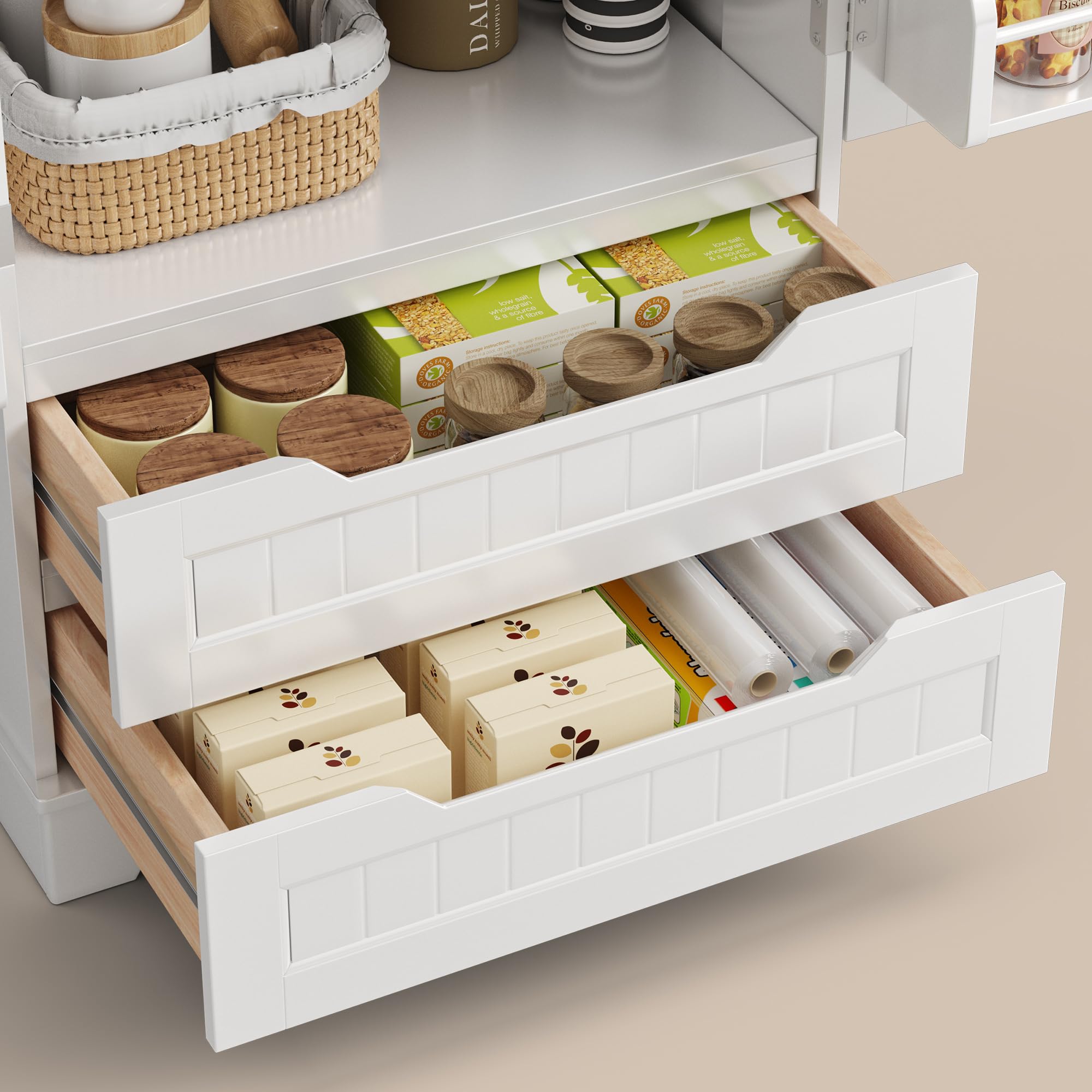 Aparador de Cocina, Aparador, Despensa Independiente con 2 Puertas Dobles y 2 Cajones, con Estantes Ajustables, para Salón y Comedor, 120 x 40 x 60 cm(Blanco)