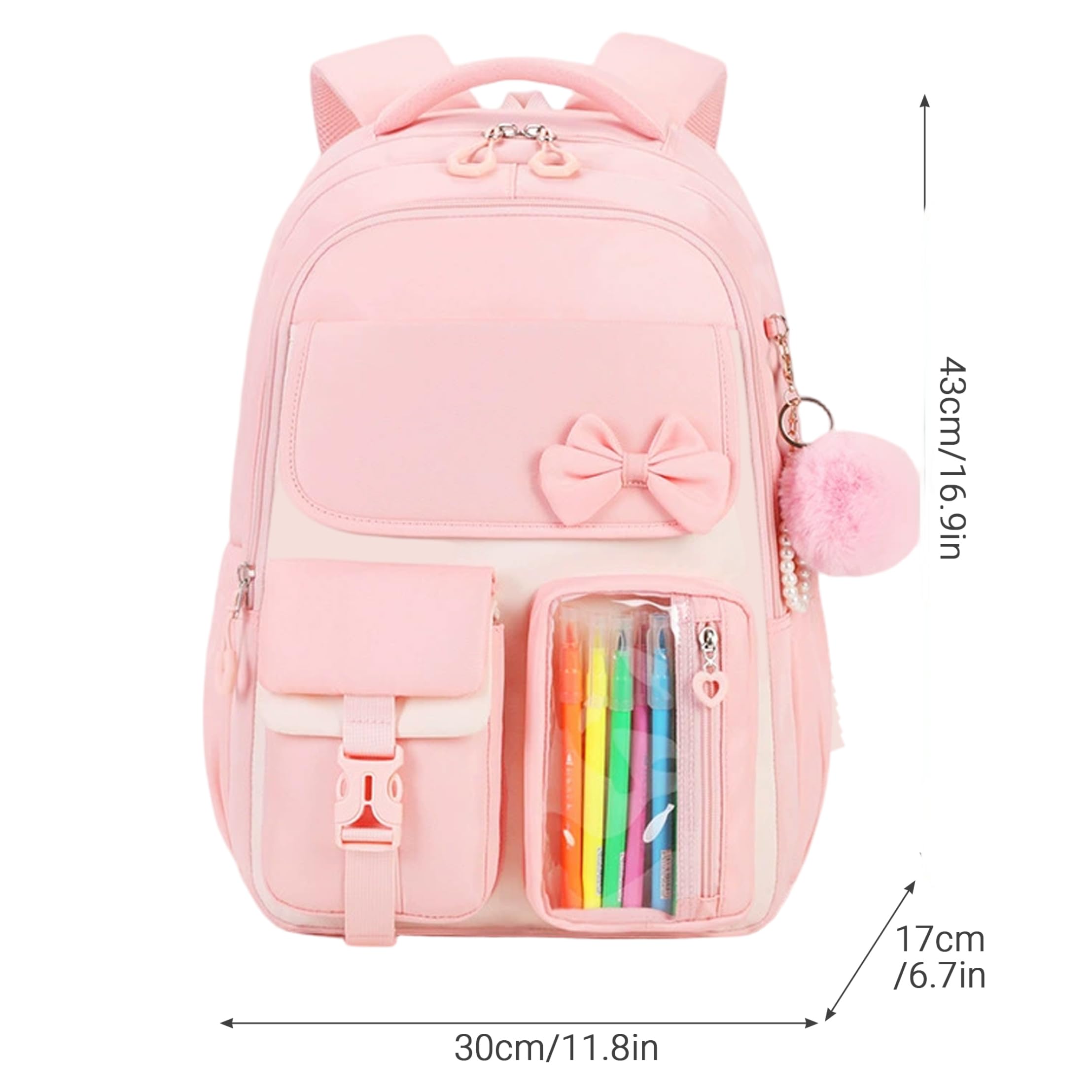 Zaini scolastici da 3 pezzi per ragazze, set multiscomparto per la scuola, stile 3, con astuccio per il pranzo