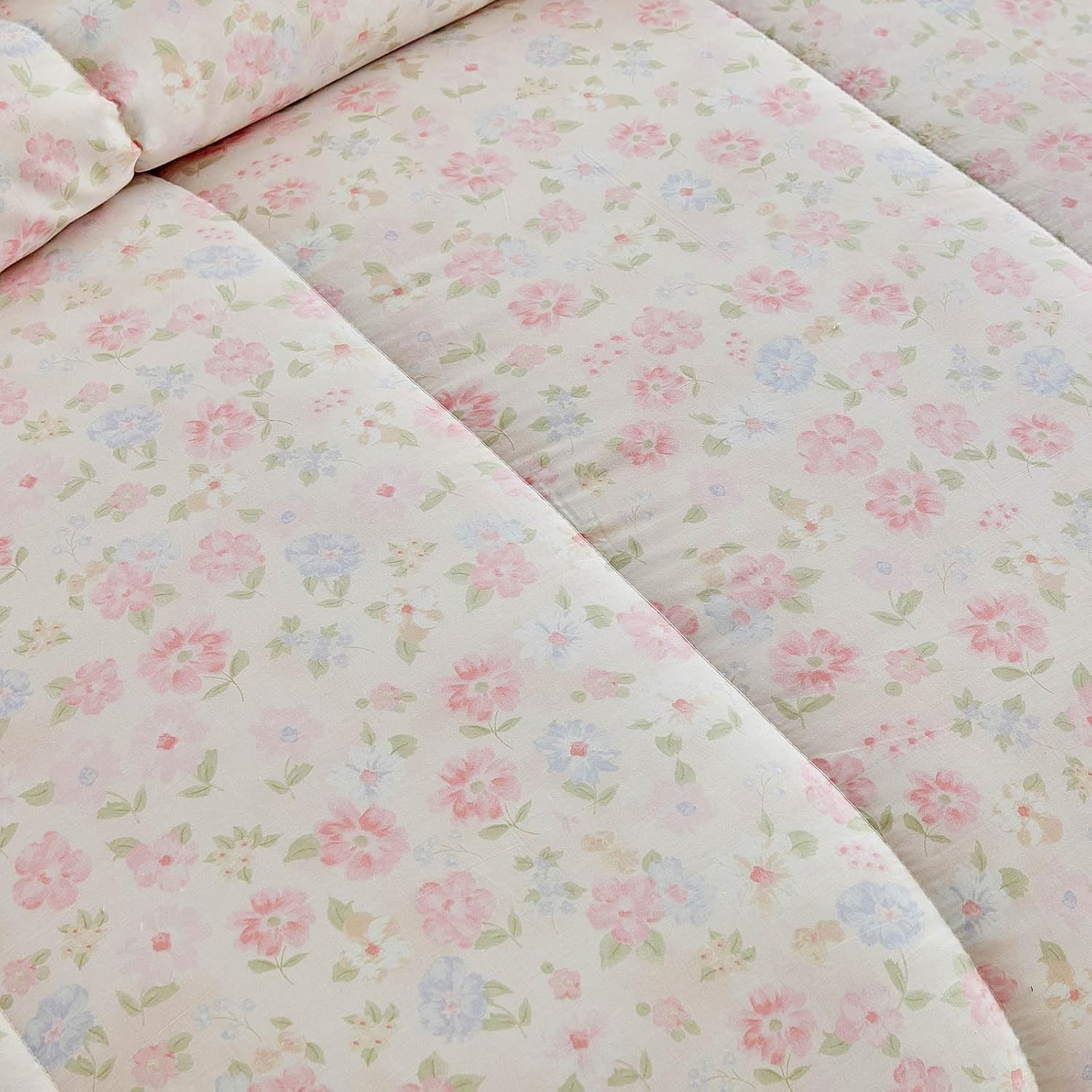 Joyreap 3pcs Floral Cotton Comforter Set for Girls, Pink n Blue Flowers Lovely Design, Queen Size Soft Cozy Lightweight Cotton Bedding Comforter Set for All Seasons- 88x88 inches