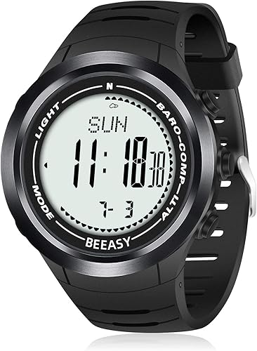Beeasy Reloj deportivo para hombre, reloj de pulsera militar digital con altímetro, barómetro y brújula, impermeable, cronómetro y temporizador,