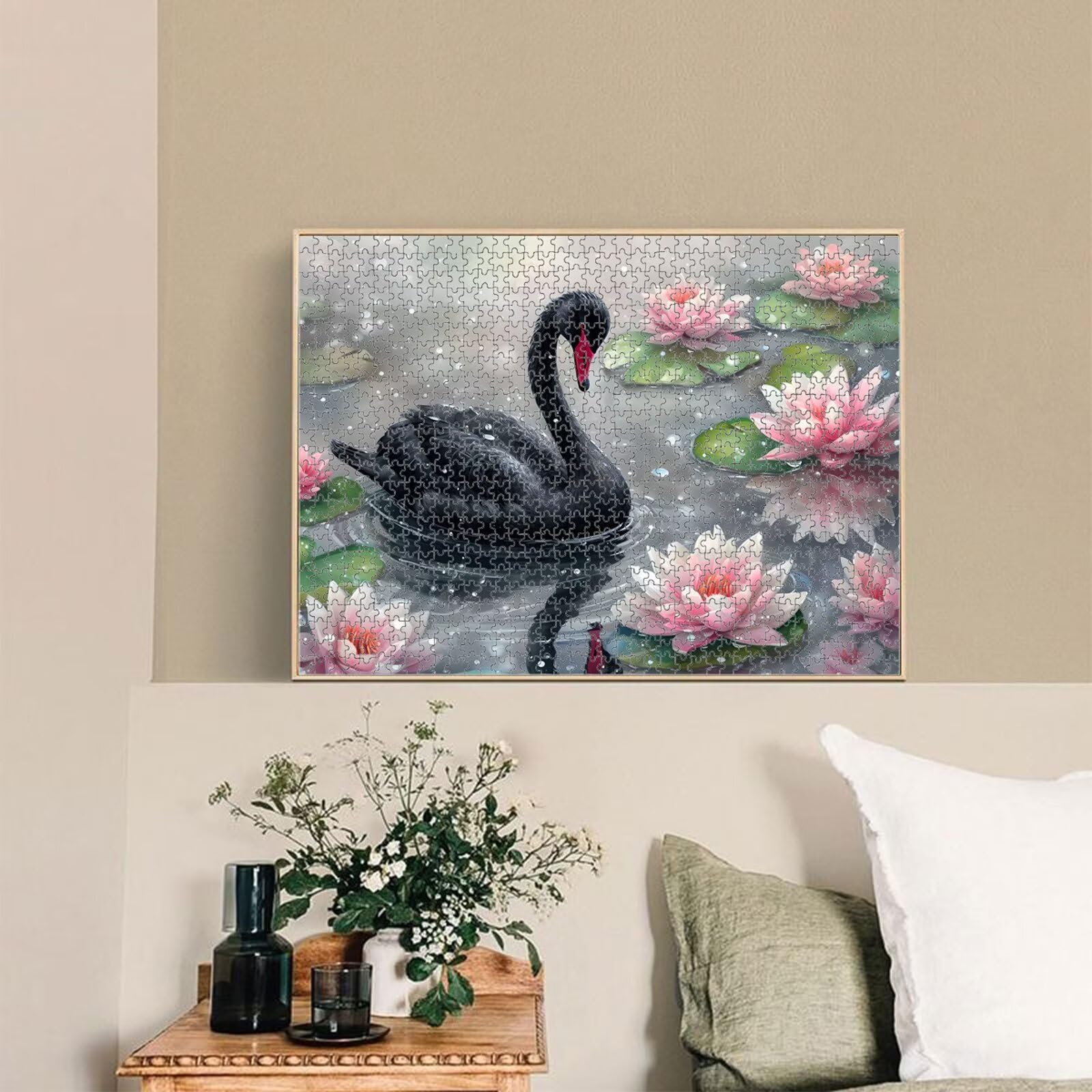 1000 elementów, puzzle dla dorosłych, Łabędź i Lotus 1T#1024 | Drewniana konstrukcja, precyzyjne cięcie, jasne kolory, statyczne hobby, relaks, dekoracja domu, prezent, 50 x 75 cm