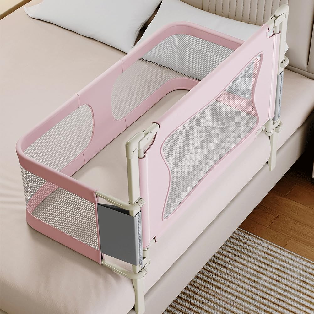Kedia 1 reja para cuna, valla plegable, riel de cama, barrera de protección para cama infantil para niños, cuna, protección contra caídas (rosa-120 x 50 x 105 cm)