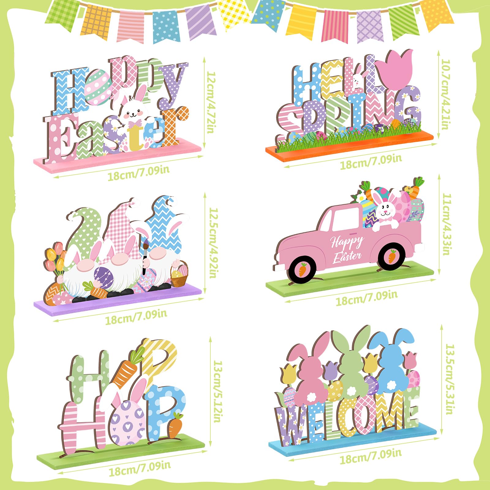 Hoolerry 6 Pcs Easter Wooden Table Sign, Table Centerpieces Tabletop Centerpiece Signs for Dinner Party Indoor Decoration