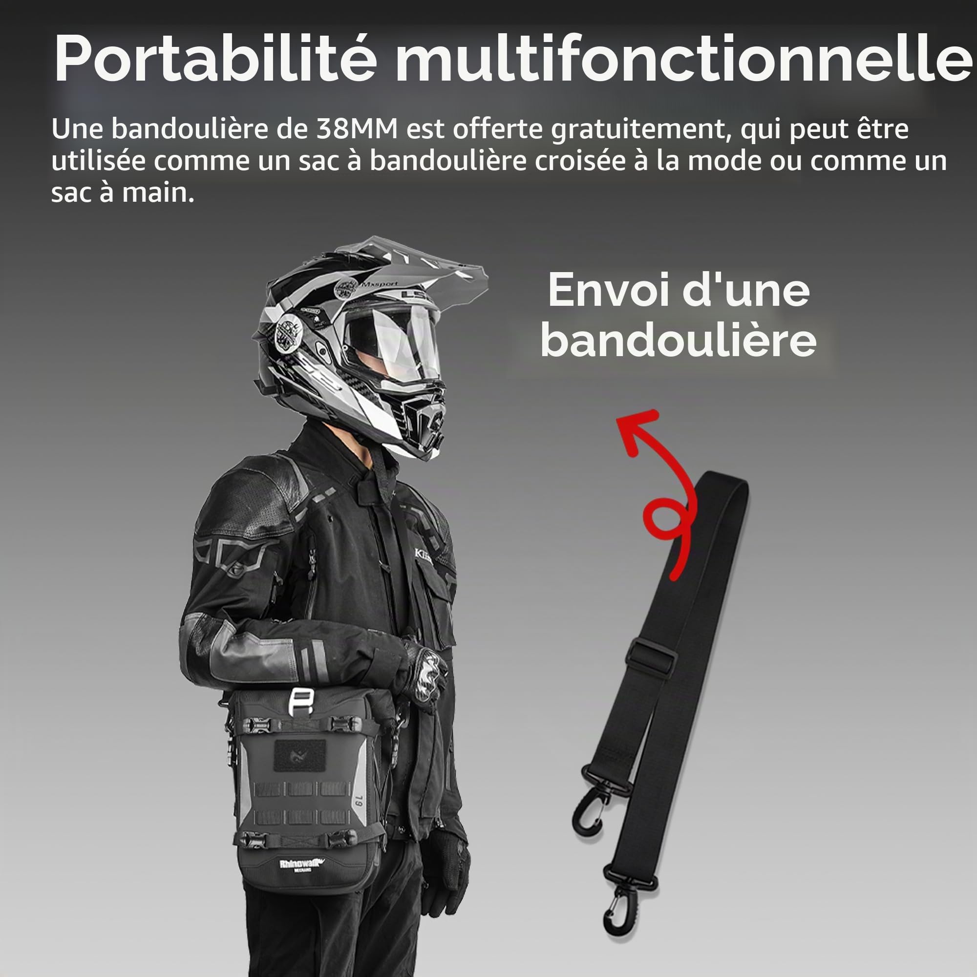 Rhinowalk Sac de Barre Anti-Chute de Moto Étanche Sac de Selle de Moto Sac Latéral 6L (Extensible à 7L) Motif de Feuilles Noires