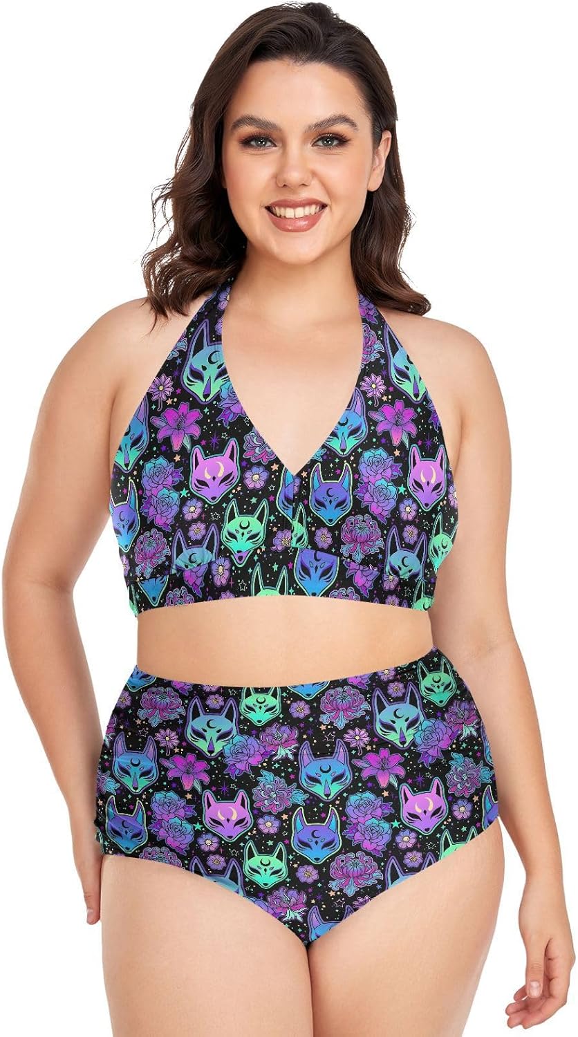 MNSRUU Plus Size Women's Bikini Sets Skull and Flower Bikini Sets for Women High Waisted Sexy Bikini Swimsuits