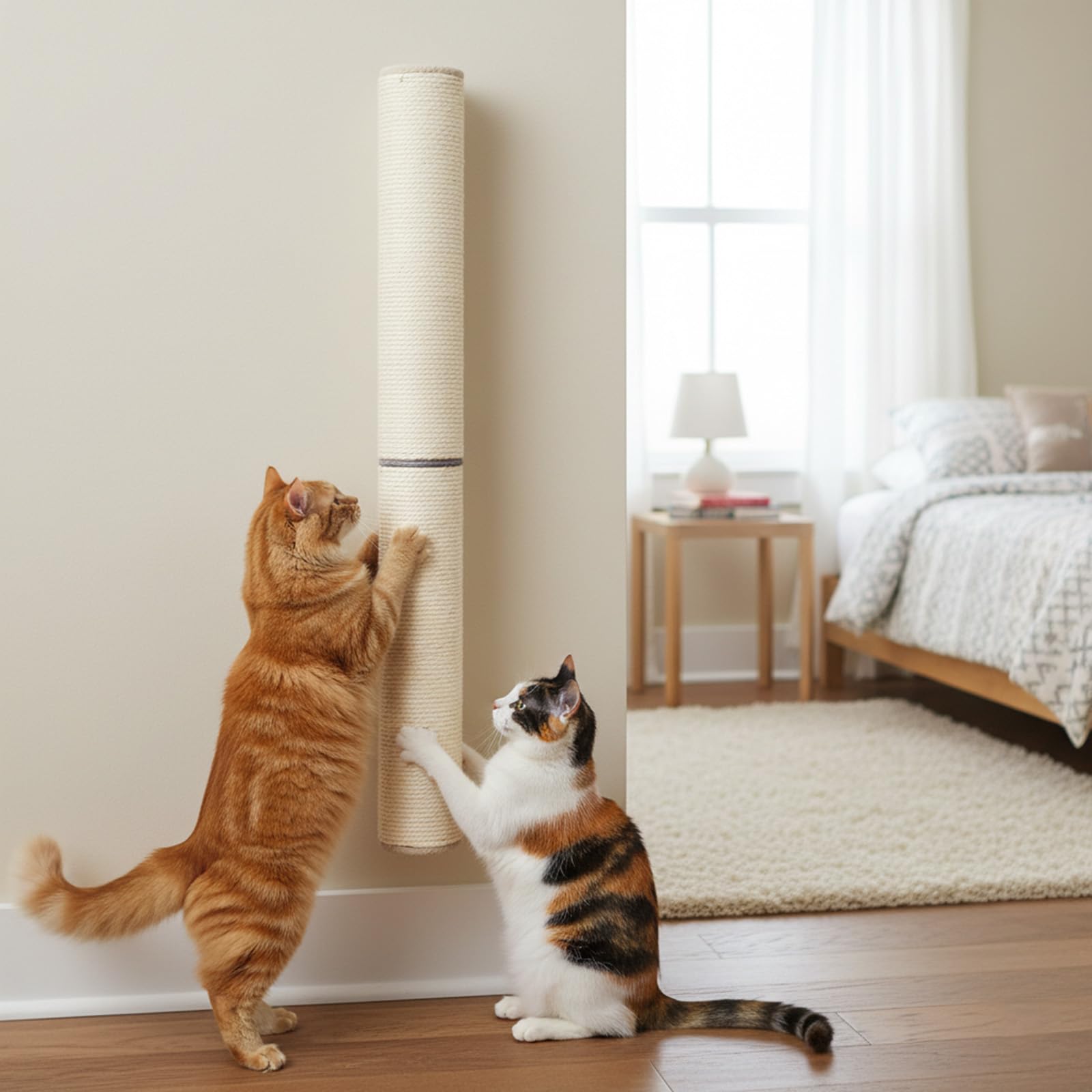 Tiragraffi verticale da parete in sisal per gatto da interno - 60 cm - Mobile da parete per gatto - Con corda di juta naturale e design rotativo