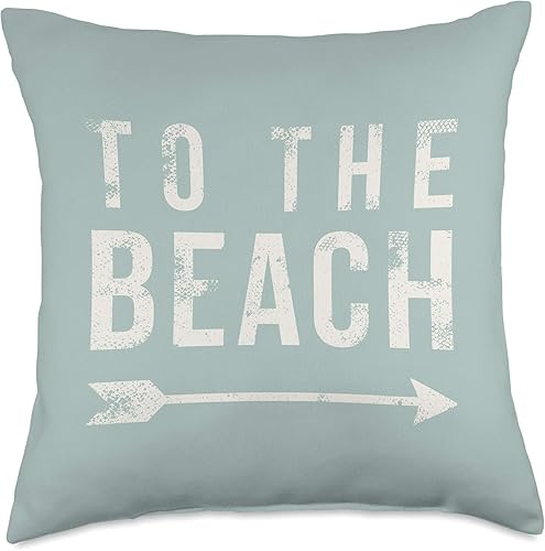 To The Beach-Cute Summer Quote-Vintage Light Grayed Aqua Throw Pillow, 18 x 18, Multicolor