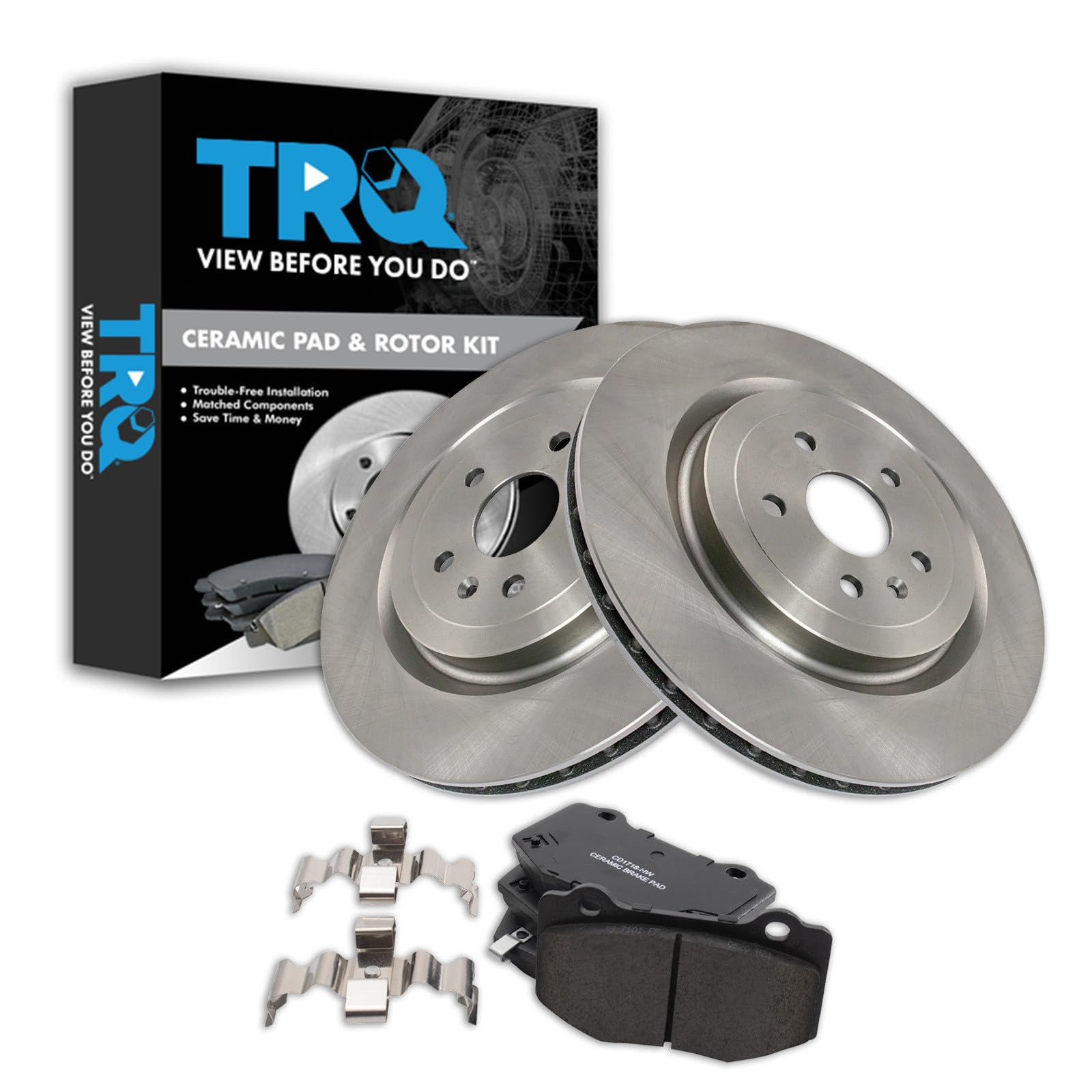 TRQ Rear Brake Pad and Rotor Set Ceramic Compatible with 2017-2020 Chevrolet Camaro