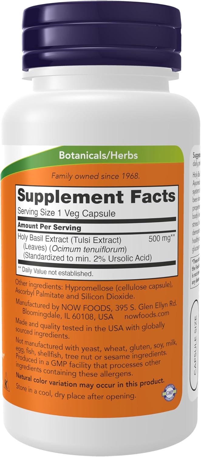 NOW Foods Supplements, Holy Basil Extract 500 mg (Holy Basil is a Sacred Plant in Ayurveda), 90 Veg Capsules - Image 2