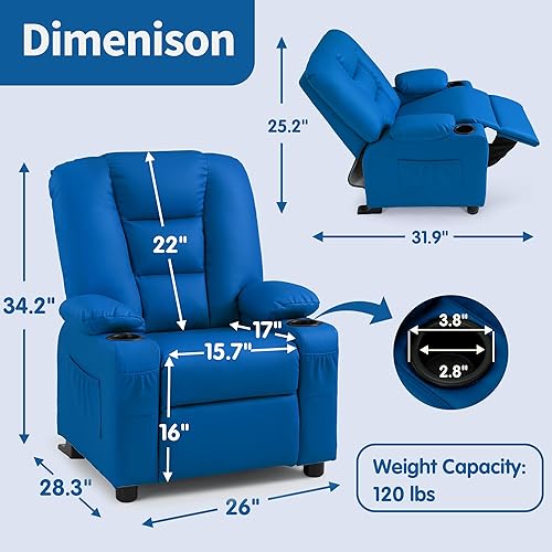 Miniatura 62 de MCombo Sillón reclinable para niños grandes a partir de 3 años, silla reclinable para niños pequeños con portavasos, piel sintética, 7322 (violeta)
