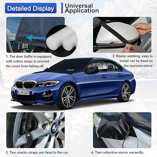 Miniatura 5 de kayme Cubierta de nieve para parabrisas, cubiertas de invierno para ventanas de automóvil para todo tipo de clima, agua, nieve, hielo, polvo,