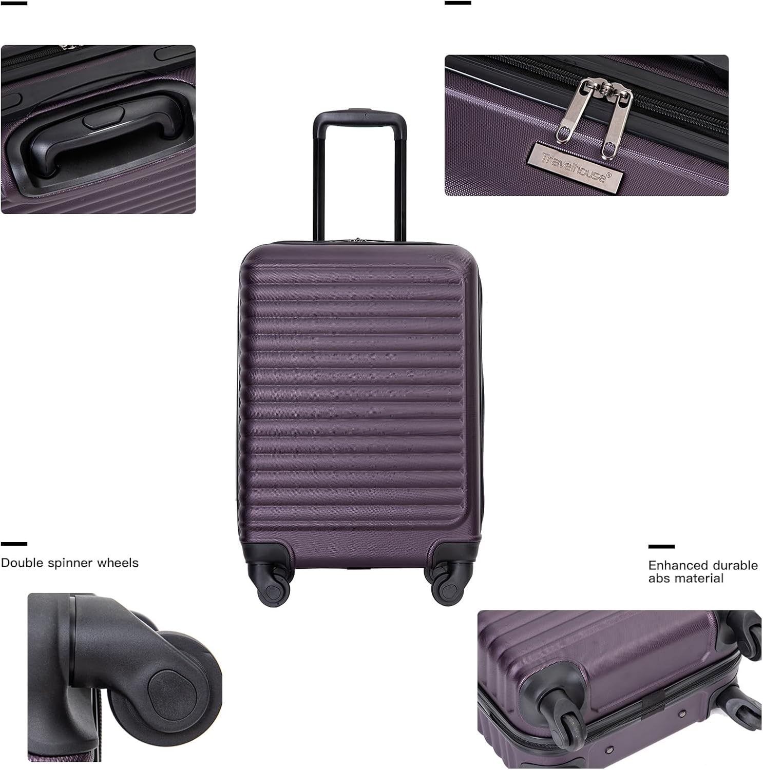 Travelhouse suitcases set 3-Piece Hardshell Luggage Set with Spinner Wheels & TSA Locks PP suitcases luggage (purple, Carry-On 20-Inch)