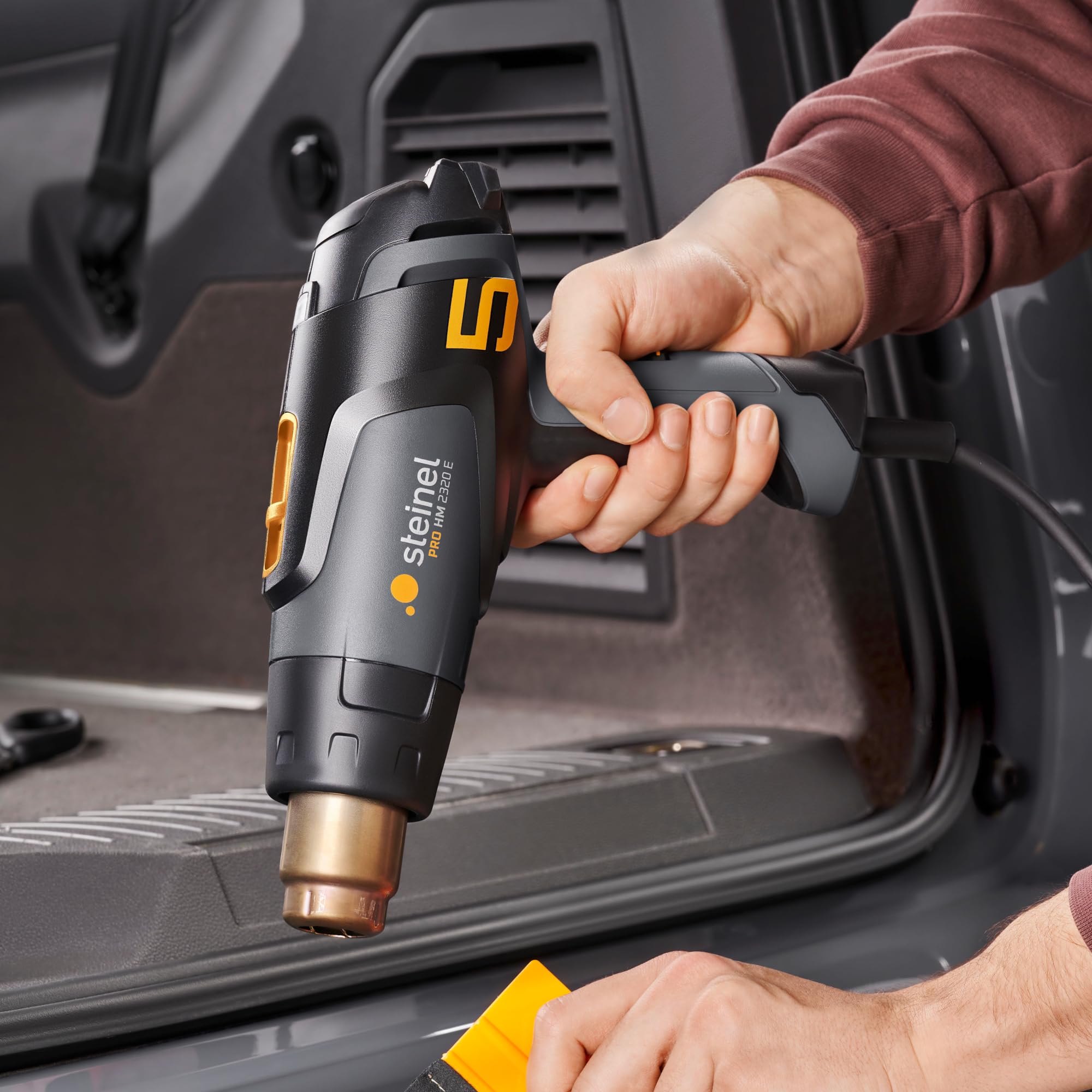 Steinel Pistola de aire caliente HM 2320 E Set de reparación de automóviles, incl. boquillas y consumibles, 2300 W, temperatura 80°-650°C, calentador cerámico, modo ECO