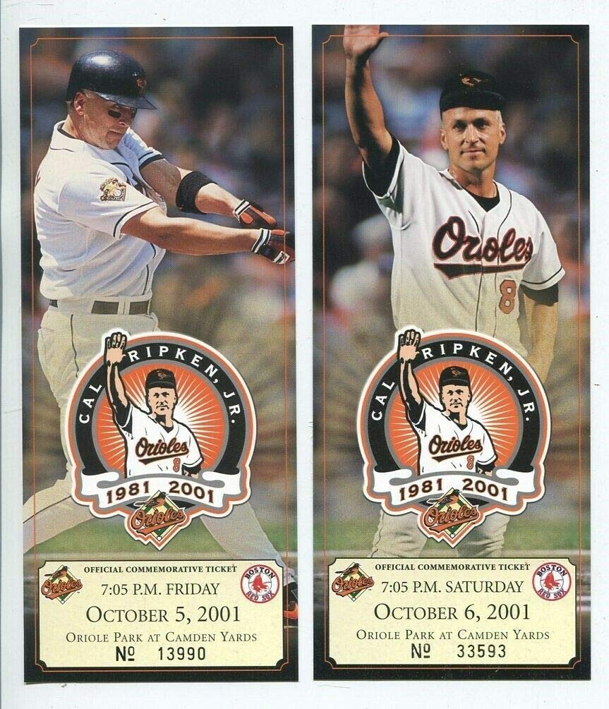 Cal Ripken Jr. Last Two Games Commemorative Tickets 3.5x7.75" Orioles 68934  at Amazon's Sports Collectibles Store