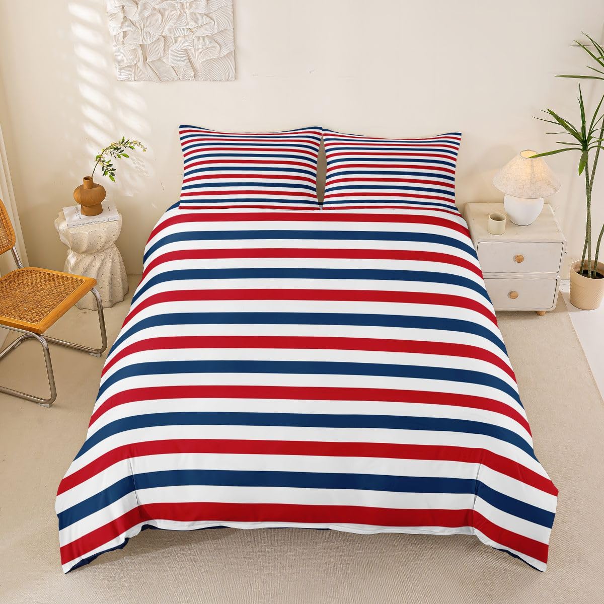 Parure de lit 4 juillet 200x200 avec housse de couette rétro et 2 taies d'oreiller pour adulte