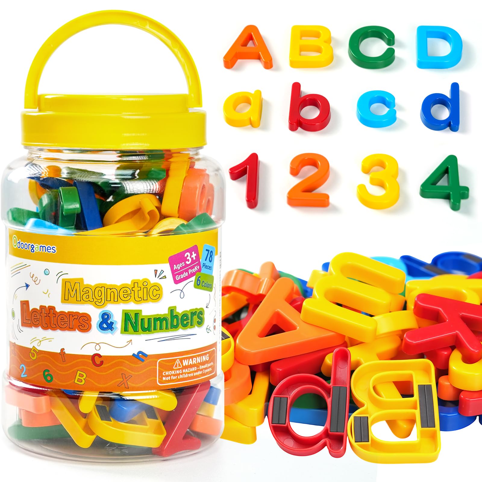 Photo 1 of *Small*Odoorgames 78 Pcs Magnetic Letters & Numbers, ABC Alphabet Magnets for Fridge & Whiteboard, 6 Colors, Strong Magnets Learning Set for Toddlers