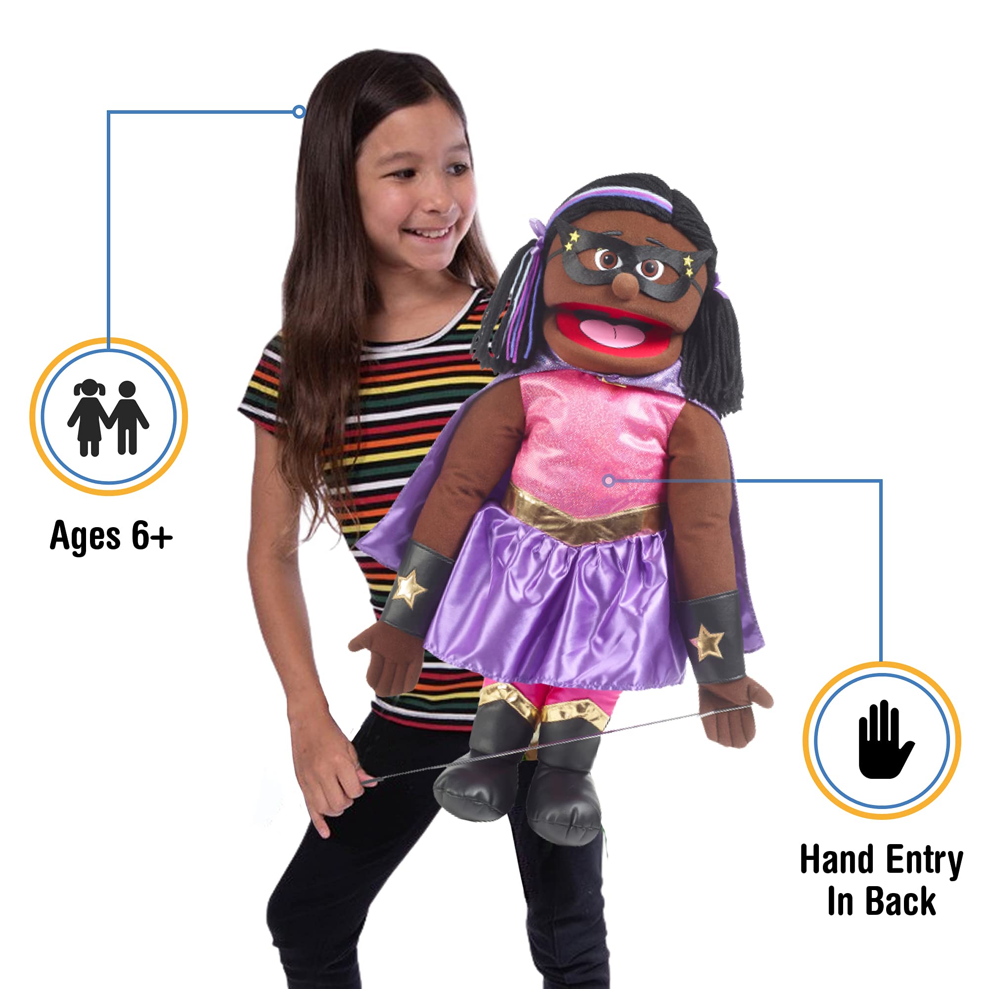 63,5 cm große Superhelden-Puppe, schwarzes Mädchen, Ventriloquist-Stil