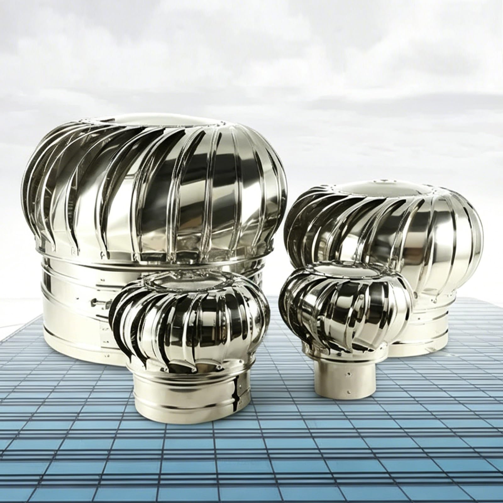Chimney Wind Rotating Cap Vent, Non-Powered Roof Vent Cap, 6in,10in,16in, Weatherproof Exhaust, for Houses Factory Attic Farm(400mm/16in)