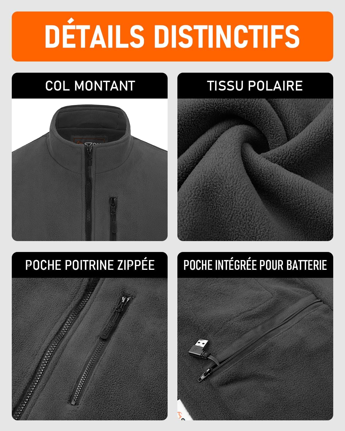 SZNX Gilet riscaldato da uomo con Power Bank, in pile, 6 zone di riscaldamento, giacca riscaldata da uomo, 3 impostazioni di calore, ricaricabile tramite USB, abbigliamento invernale per lavoro