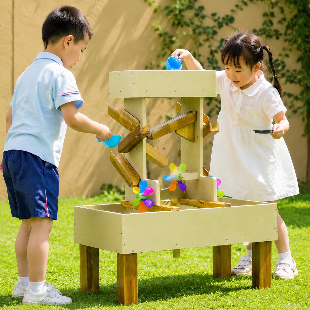Kinder Sandspielzeug Set Sandkasten Spielset Strandspielzeug Lerneffekt Motorikförderung für Kleinkinder Spielen Lernen Frühförderung, Windmühlen-Wassertank