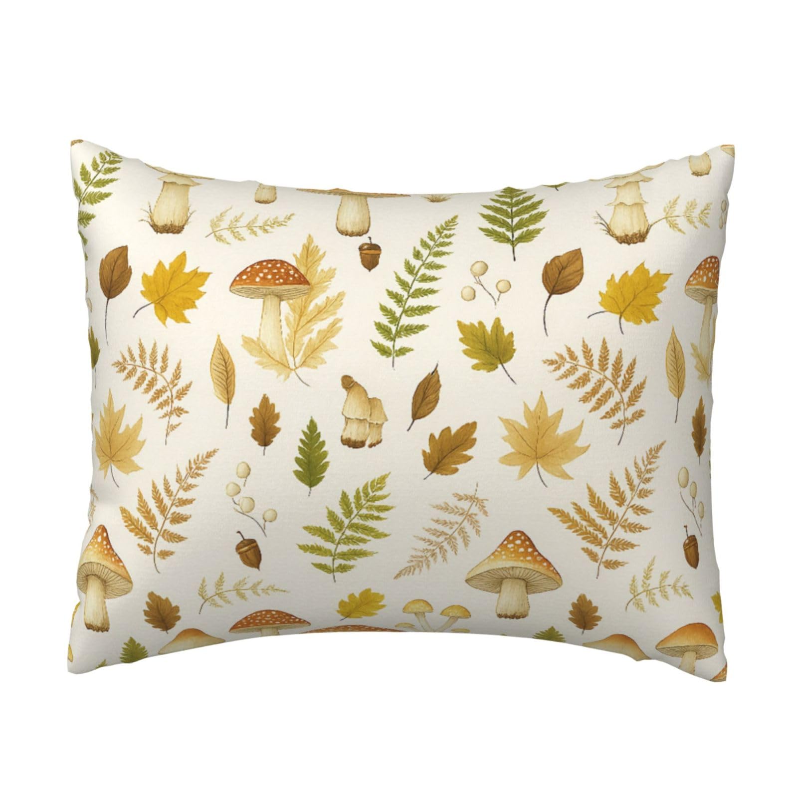 Beautiful Mushrooms and Leaves Pillowcase Soft Plush with Zipper Decorative Pillowcovers 16x20 in