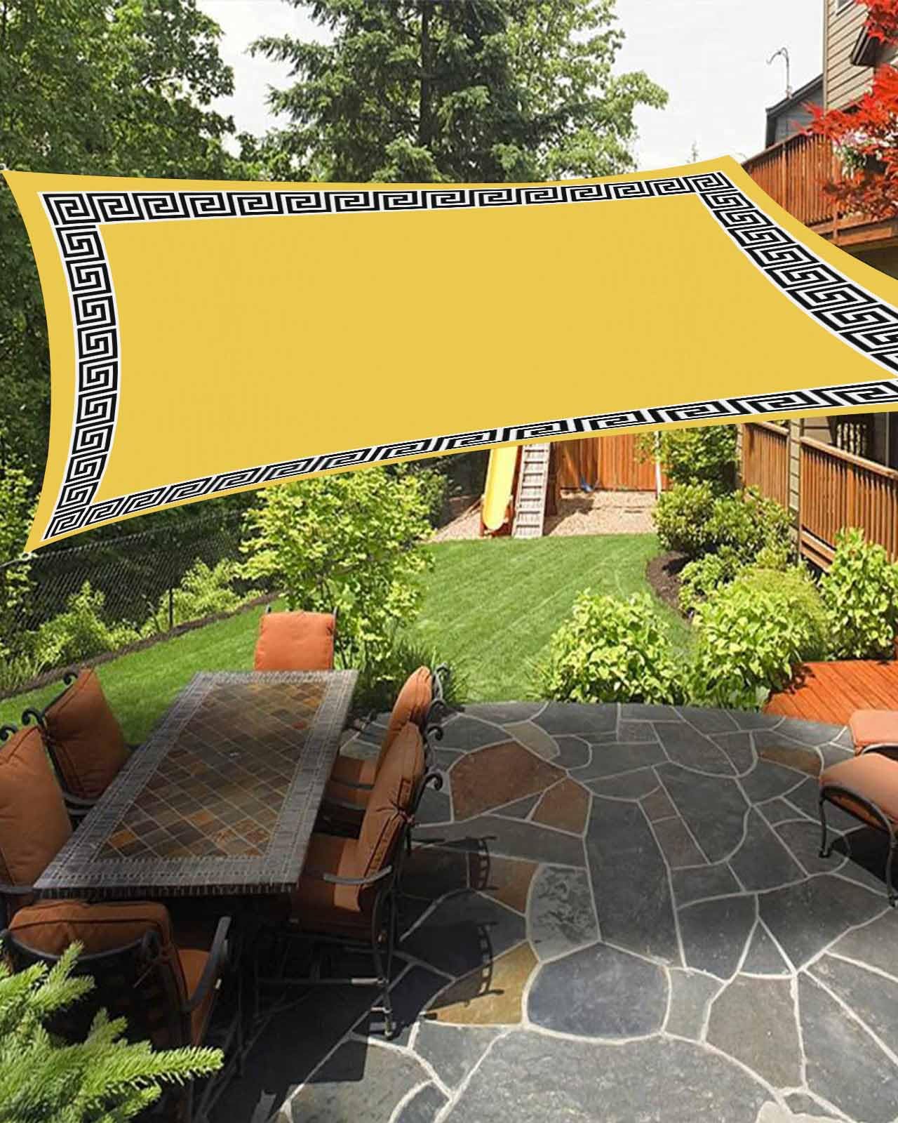 Boanket Sun Shade Sail 6.5' x 10', Yellow UV Block Sun Sails Shades, Black White Modern Geometric Abstract Art Shade Cloth for Patio Deck Terrace Garden Lawns Beach Backyard