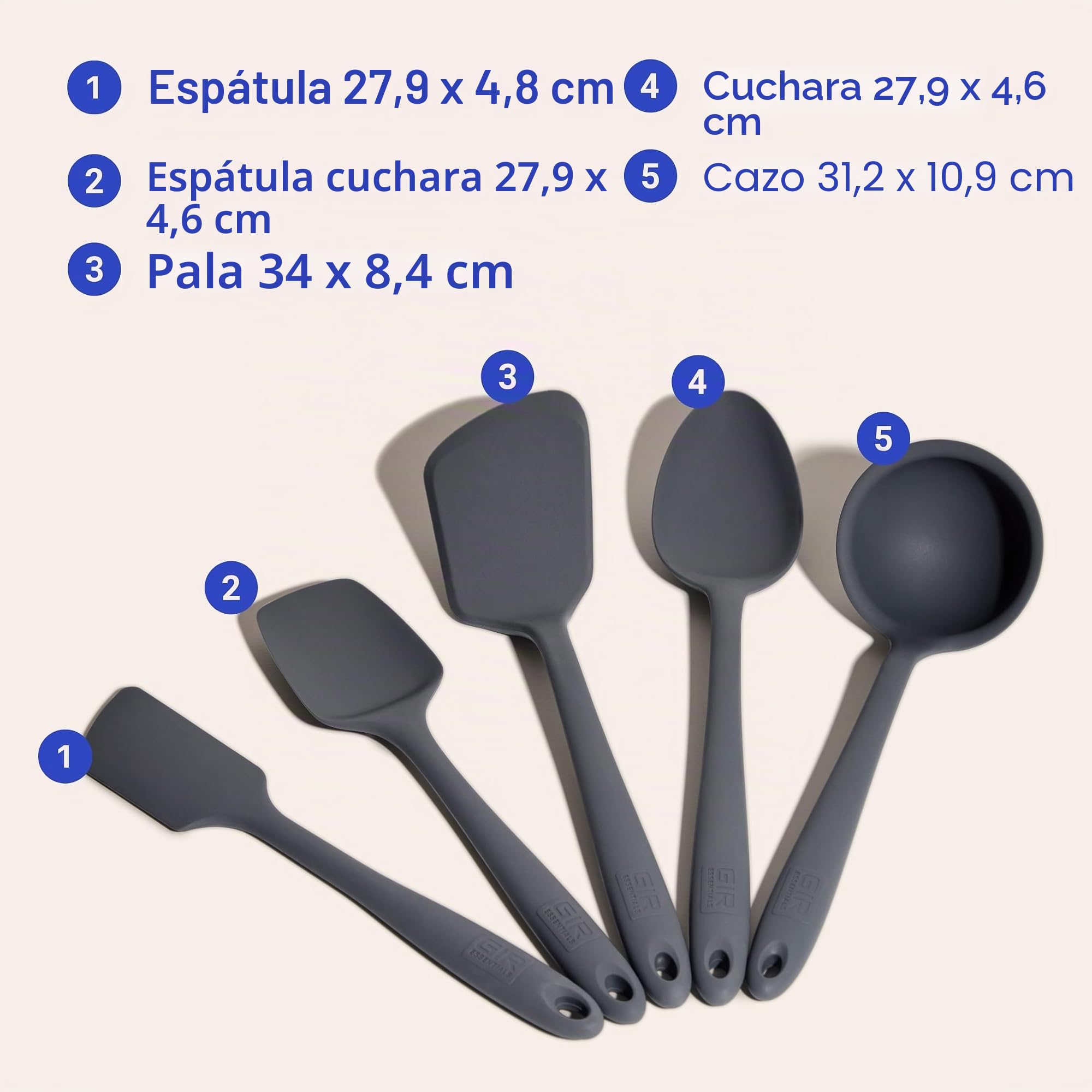 GIR Juego de utensilios de cocina de silicona de 5 piezas, utensilios de cocina no tóxicos para cocinar y hornear, resistentes al calor, grado alimenticio, espátula de goma apta para lavavajillas