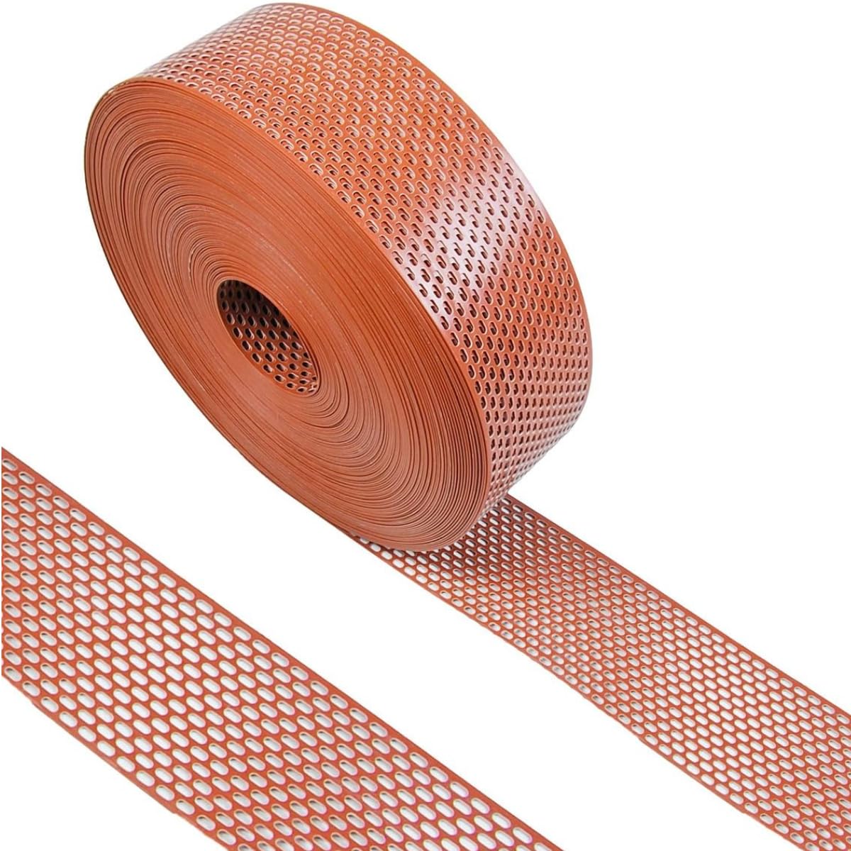 PVC Traufgitter 100 mm x 60lfm Lüftungsband Lüftungsgitter Vogelschutzgitter (Ziegelrot (RAL8004))