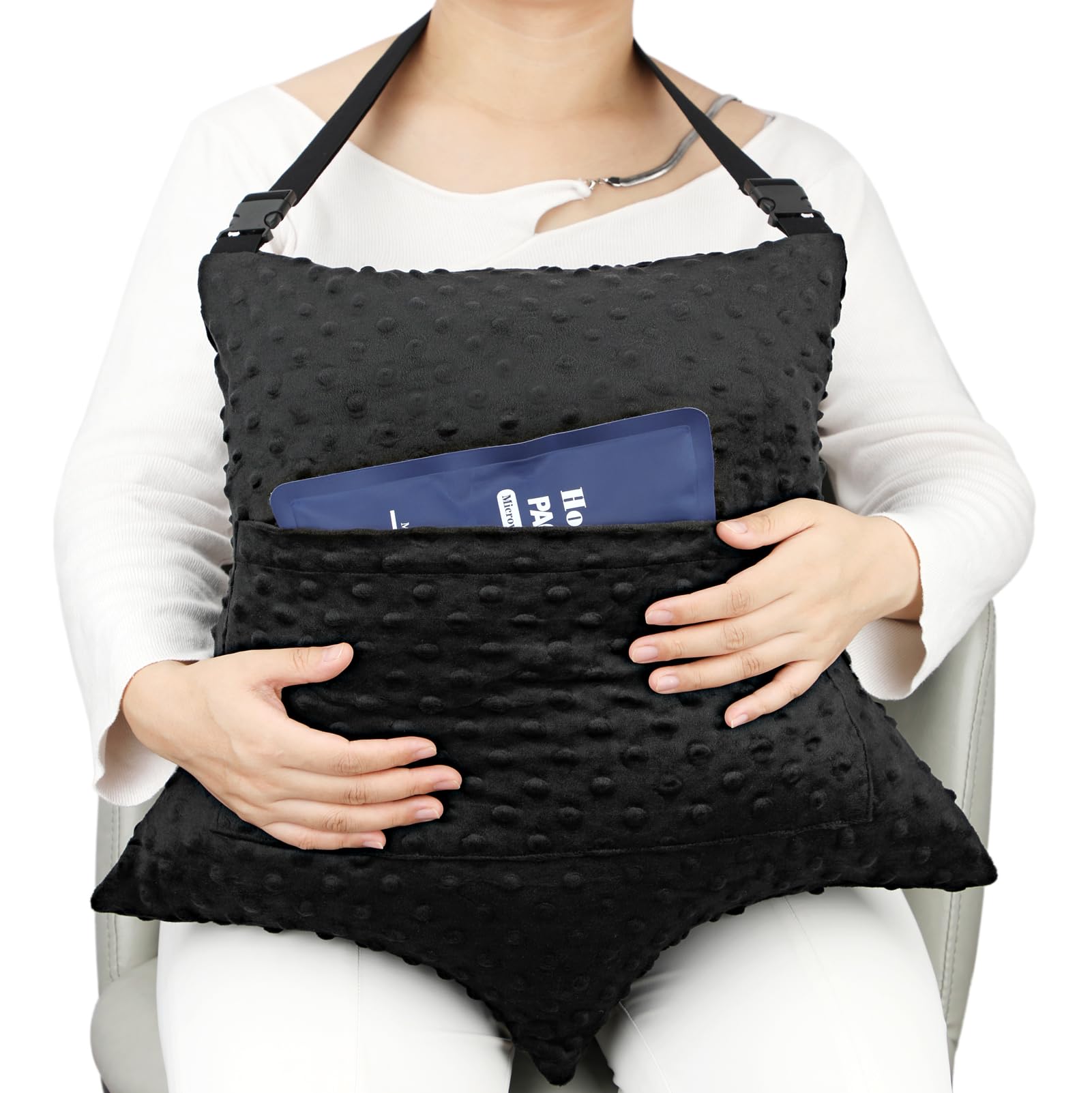 Hysterectomy Pillow Post Surgery with Straps Abdominal Surgery Pillow, Star Shape Hysterectomy Recovery Pillow Must Have Stomach Tummy Tuck Belly Cushion, Minky Dot Black