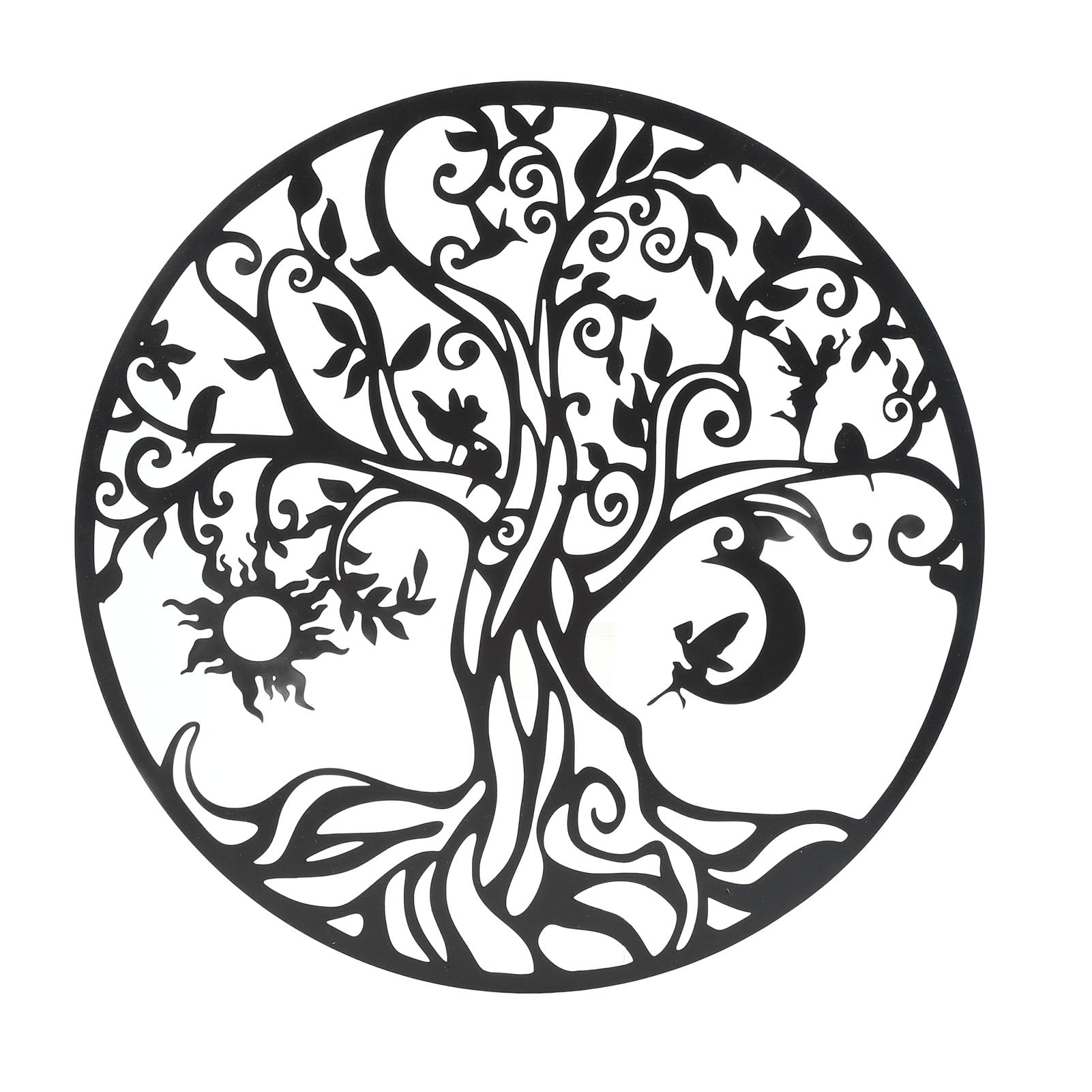 Tonysa Arte de Pared del árbol de la Vida, Placa de Pared Redonda de Metal para Sala de Estar, Dormitorio, Decoración Negra Al Aire Libre
