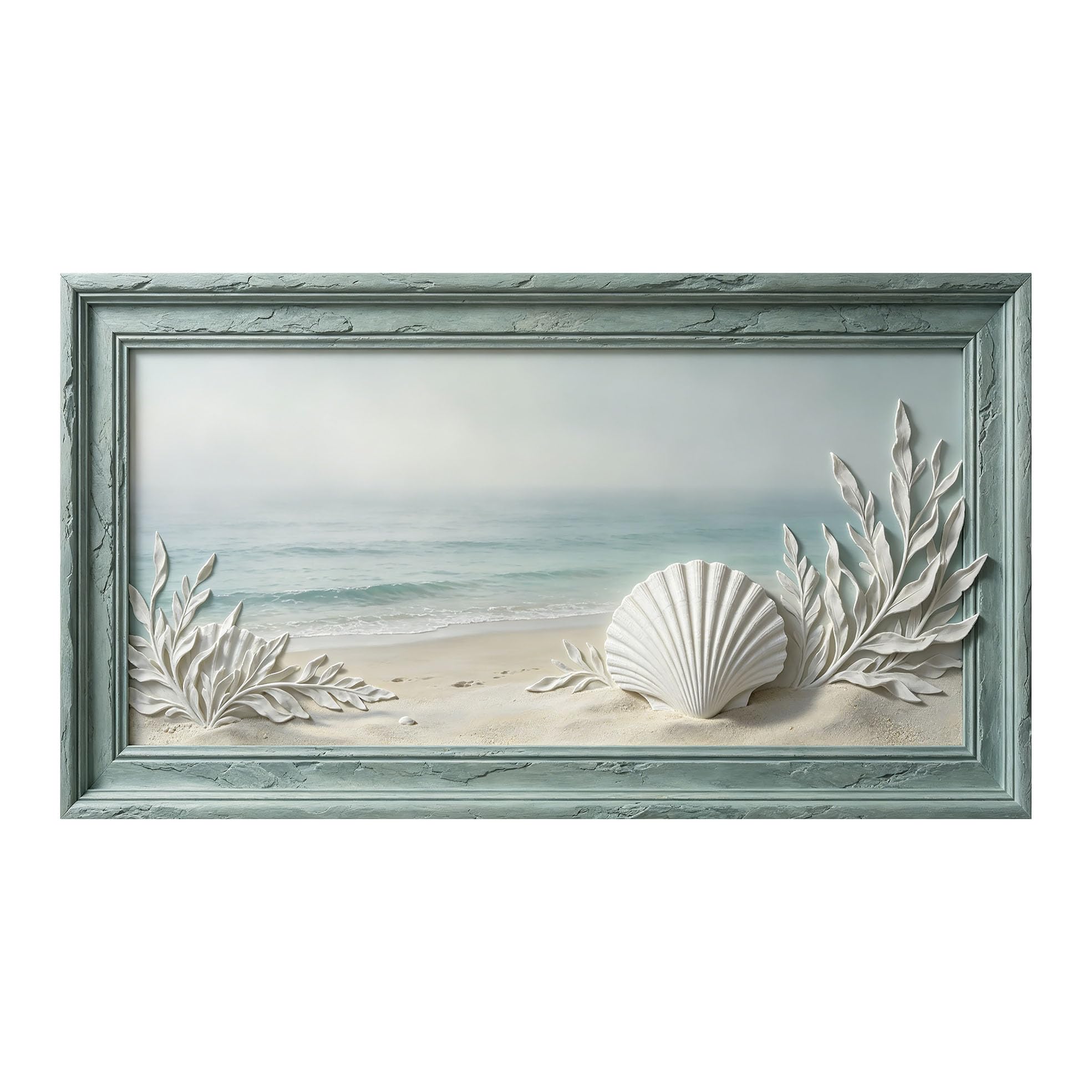 Yzpallescene 3D Framed Wall Art 50cm×100cm Coastal Seascape Relief Effect Large Size SelfAdhesive Removable Wall Decor Prints Artwork for Living Room Bedroom Office