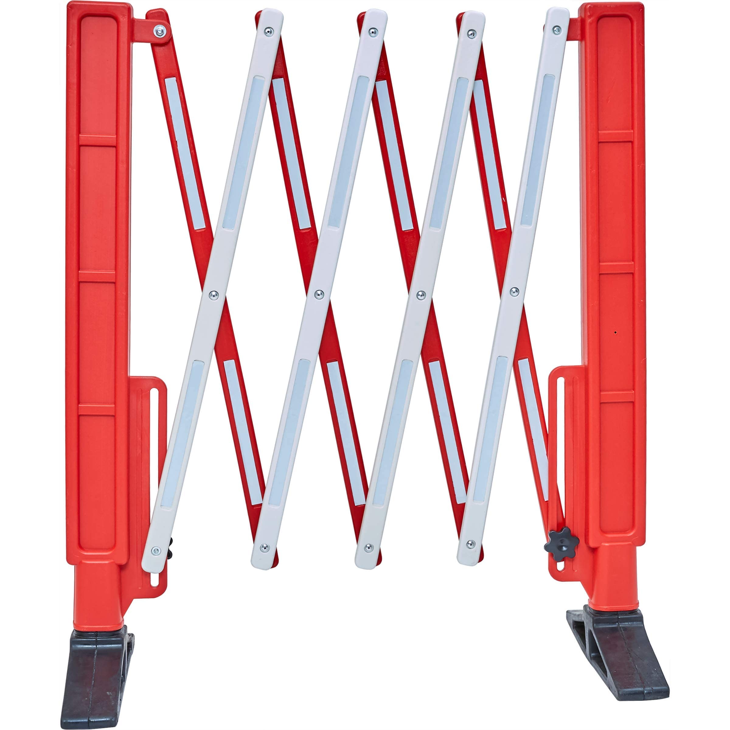 Expandable Mobile Concertina Safety Barrier, Red & White Plastic