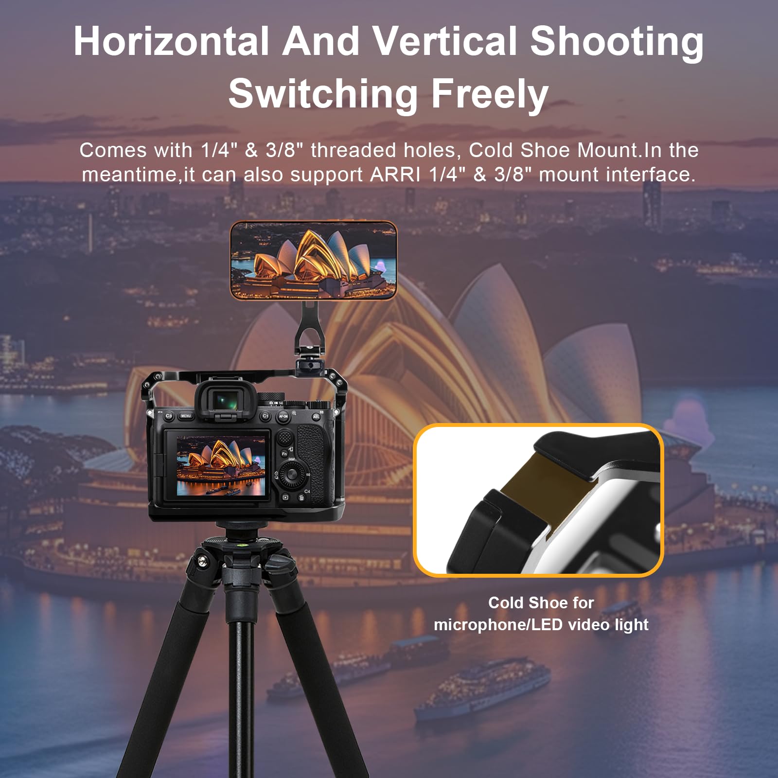 ILCE-7RM5/A7RM5/A7R5 Cage Alpha A7R V avec support griffe pour ARCA et compatible avec interface ARRI 3/8" et pour la réalisation de films ou Vlog