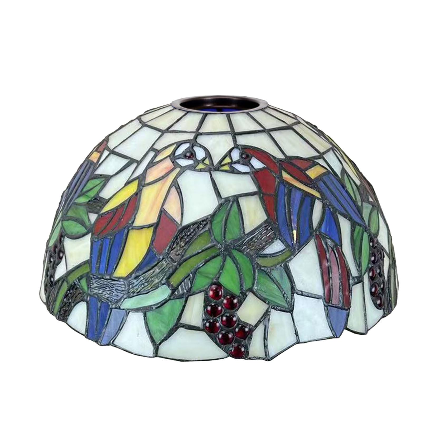 SaryEdge Tiffany Lamp Shade Replacement, 12 Inch Stained Glass Grape & Bird Lampshades, Vintage Light Cover Only 1-5/8-Inch Fitter Opening for Arched Floor Lamp Torchiere Lamp Pendant ，G2