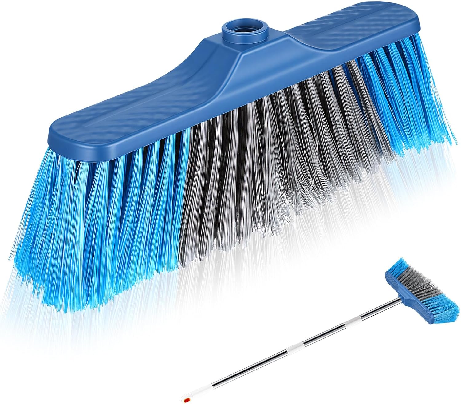 Unomor Plastic Broom Head Replacement with Hard Bristles Dark Blue Household Cleaning Tools Compatible with Indoor and Outdoor Broomstick Heads