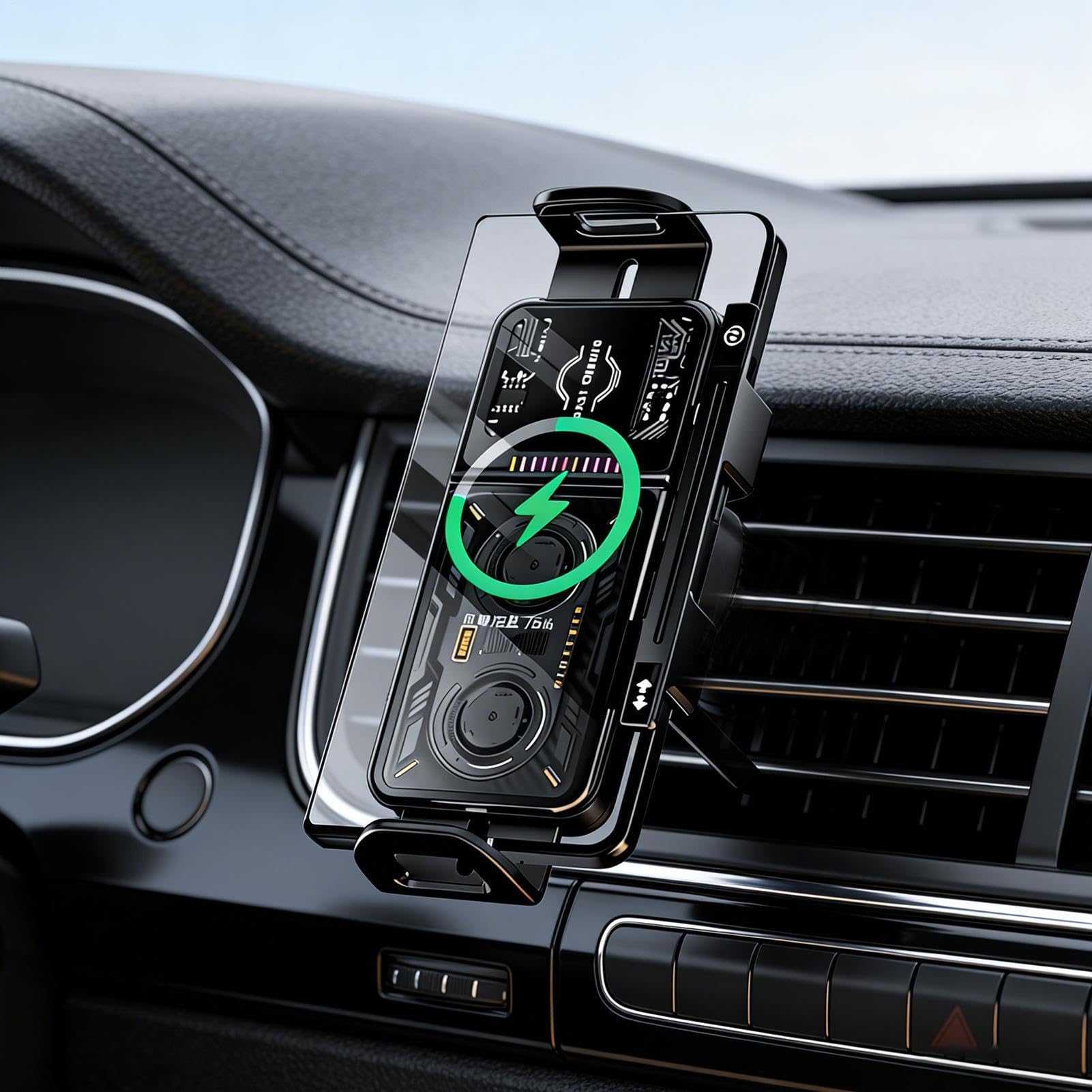 Caricabatterie Wireless per Auto Supporto da 20W con Aggancio Automatico | Caricatore Supporto Telefono Auto con Rotazione 90 Gradi e Luce LED per Ventilazione Cruscotto Parabrezza e Pendolarismo