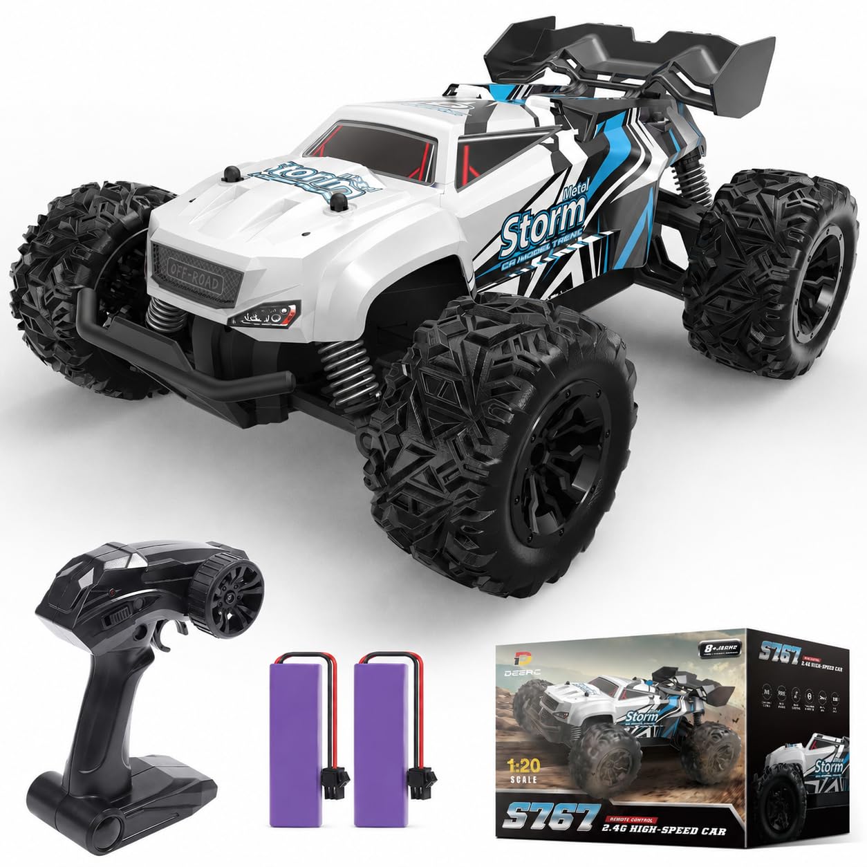 DEERC RC Car, Monster Truck de Control Remoto con 2 baterías para 40 Minutos de Tiempo de Juego, 2.4GHz Off-Road RTR Rock Crawler Juguete de Regalo para niños niñas niños Principiantes