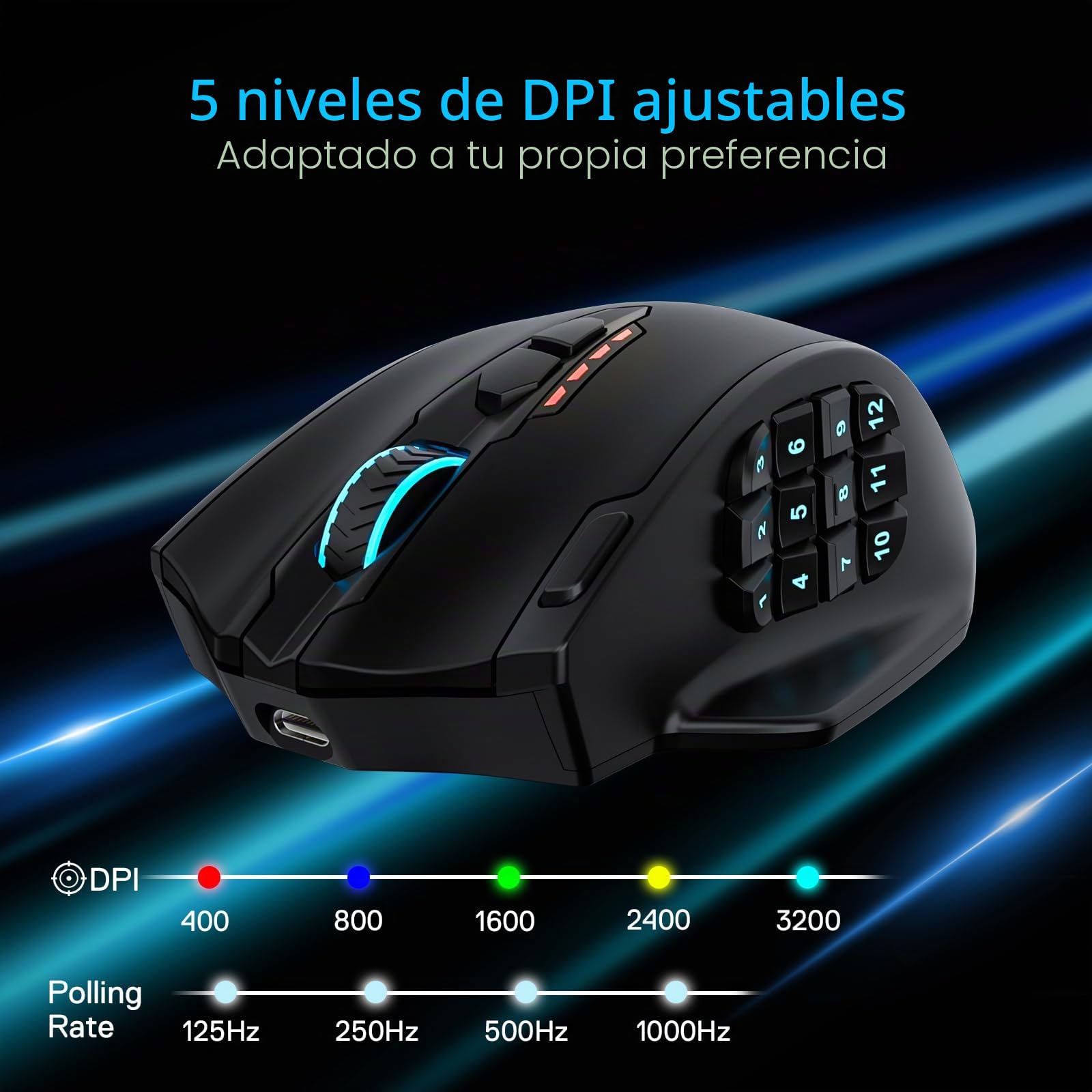 Redragon M913 MAX Ratón Gaming MMO Inalámbrico 26000 dpi | 16 Botones Programables BT 2.4G Conexión Software Enlaces Teclas Ajustables