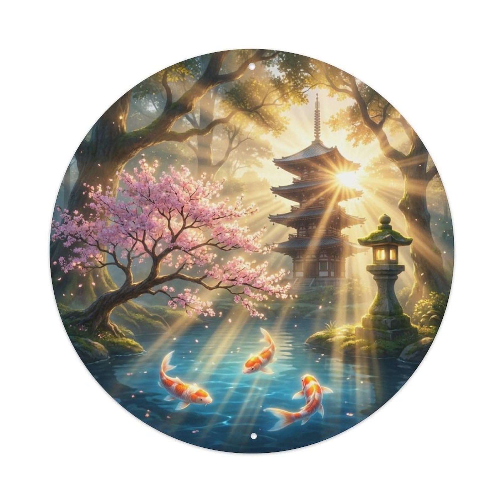 Galvaxio Style Japanese Koi Fish Morning Sunbeams Golden Light Metal Tin Sign