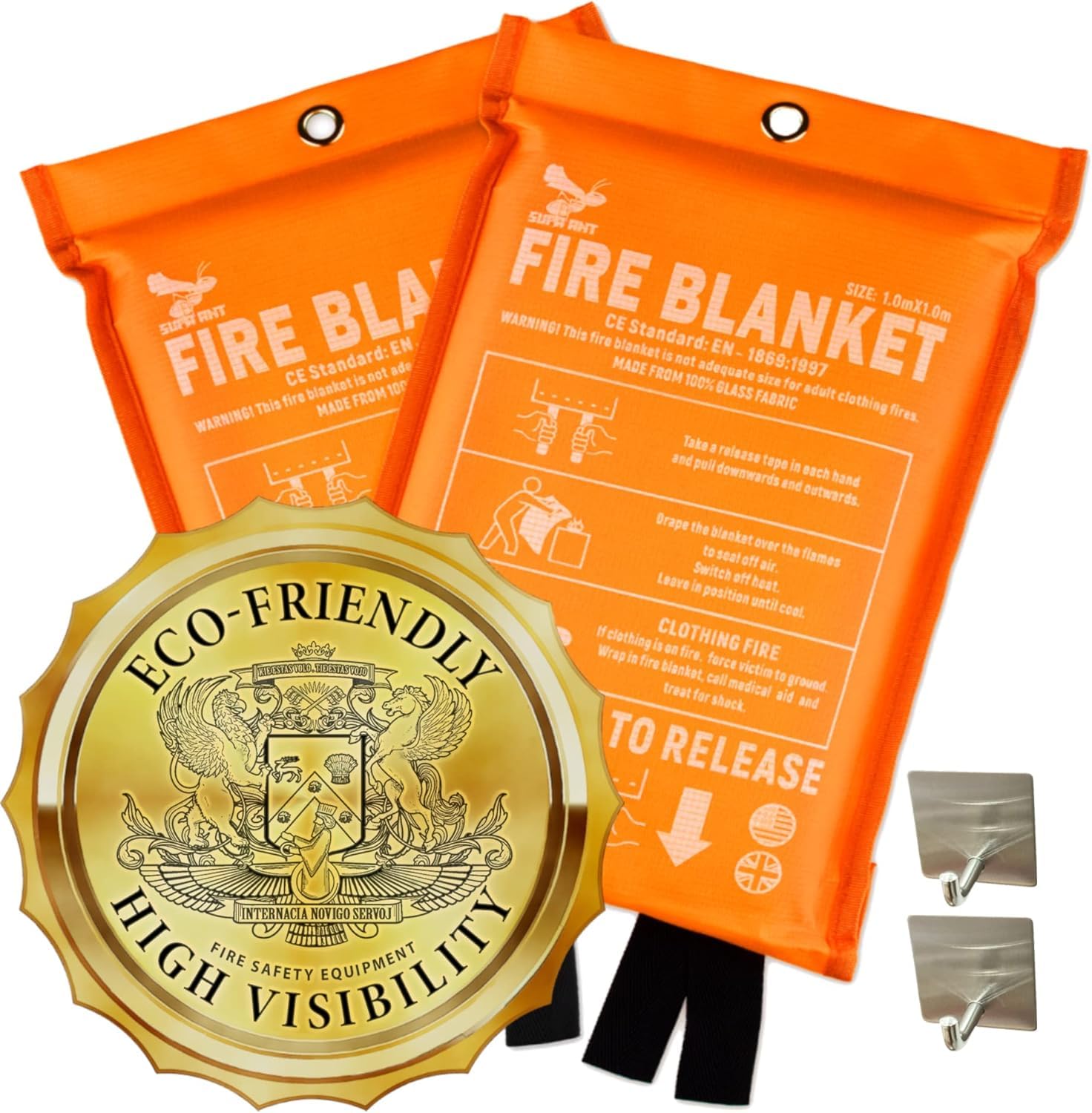 Supa Ant Emergency Fire Blanket for Home and Kitchen - 2 Pack 1500F High Visibility (Glow in The Dark) ((40 2Pk)