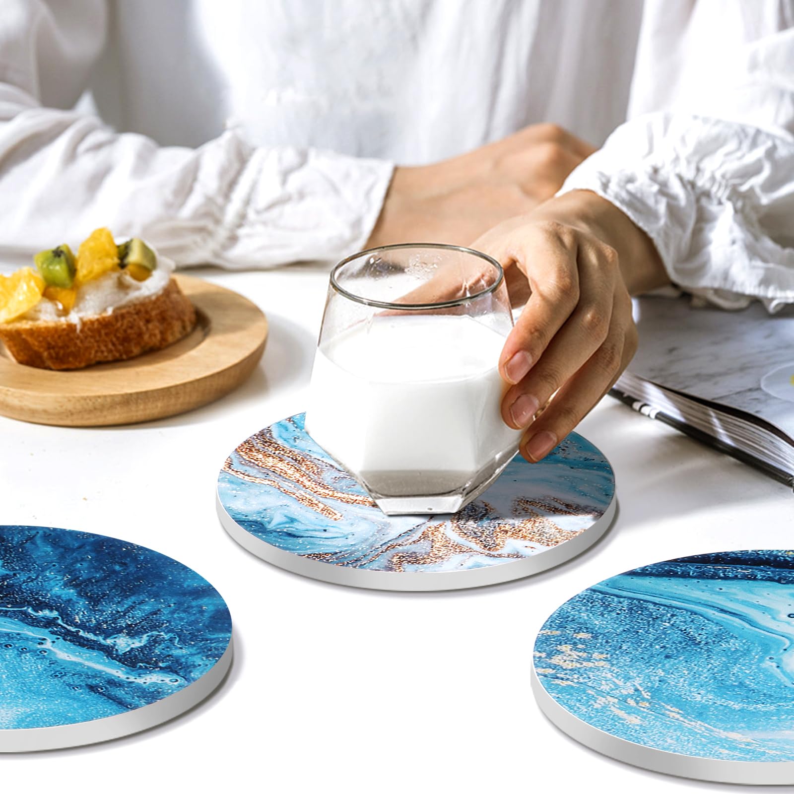 Set Da 6 Sottobicchieri In Ceramica Stile Marmo Con Supporto - Foto 9