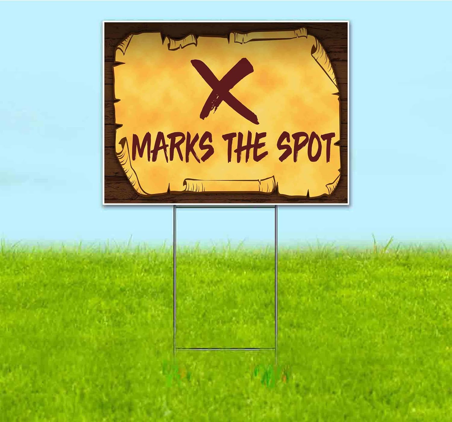 X Marks The Spot Scroll Corrugated Plastic Yard Sign, Bandit, Lawn, Decorations, New, Advertising, USA (18"x24")